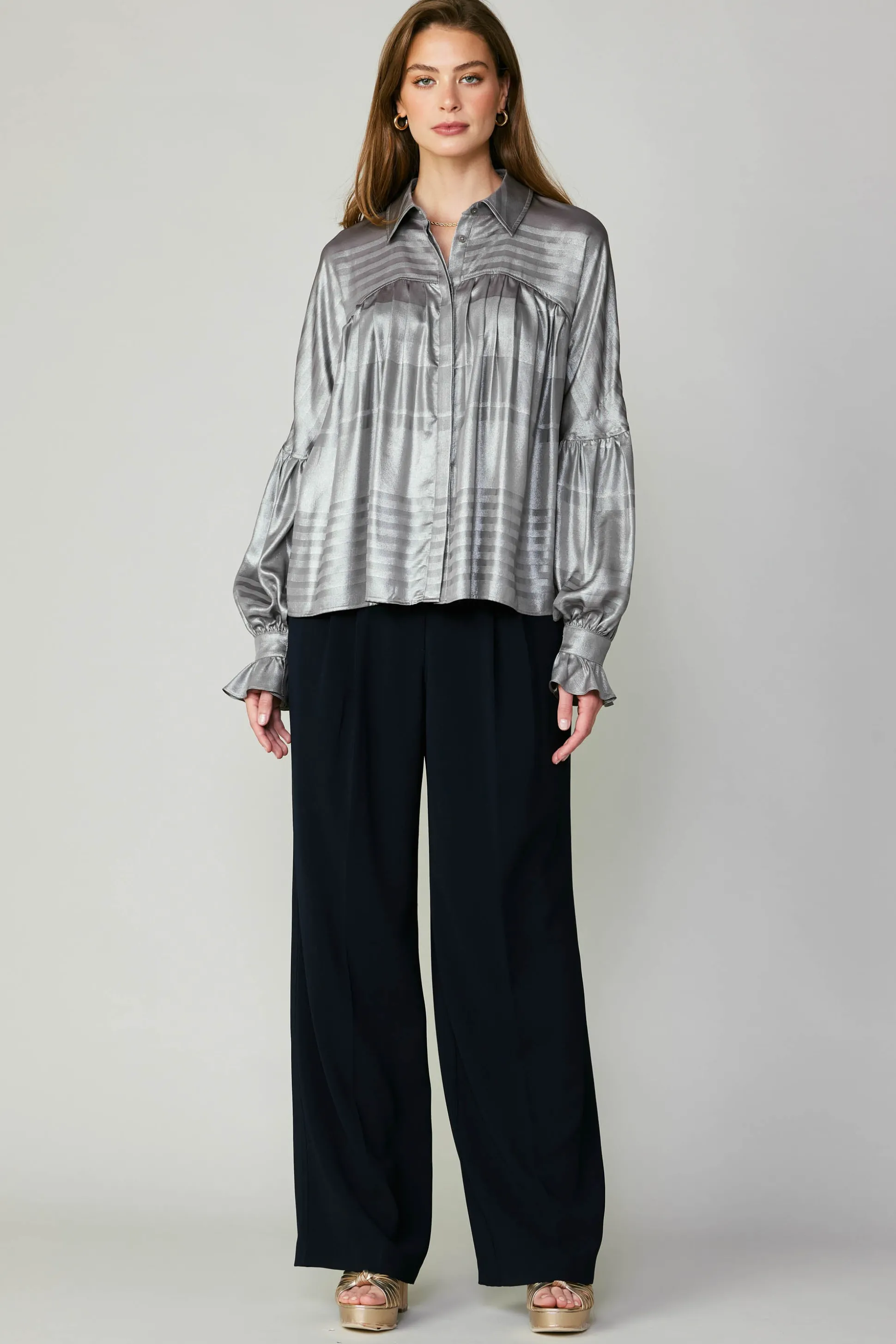 Metallic Pleated Shirt<Current Air Discount
