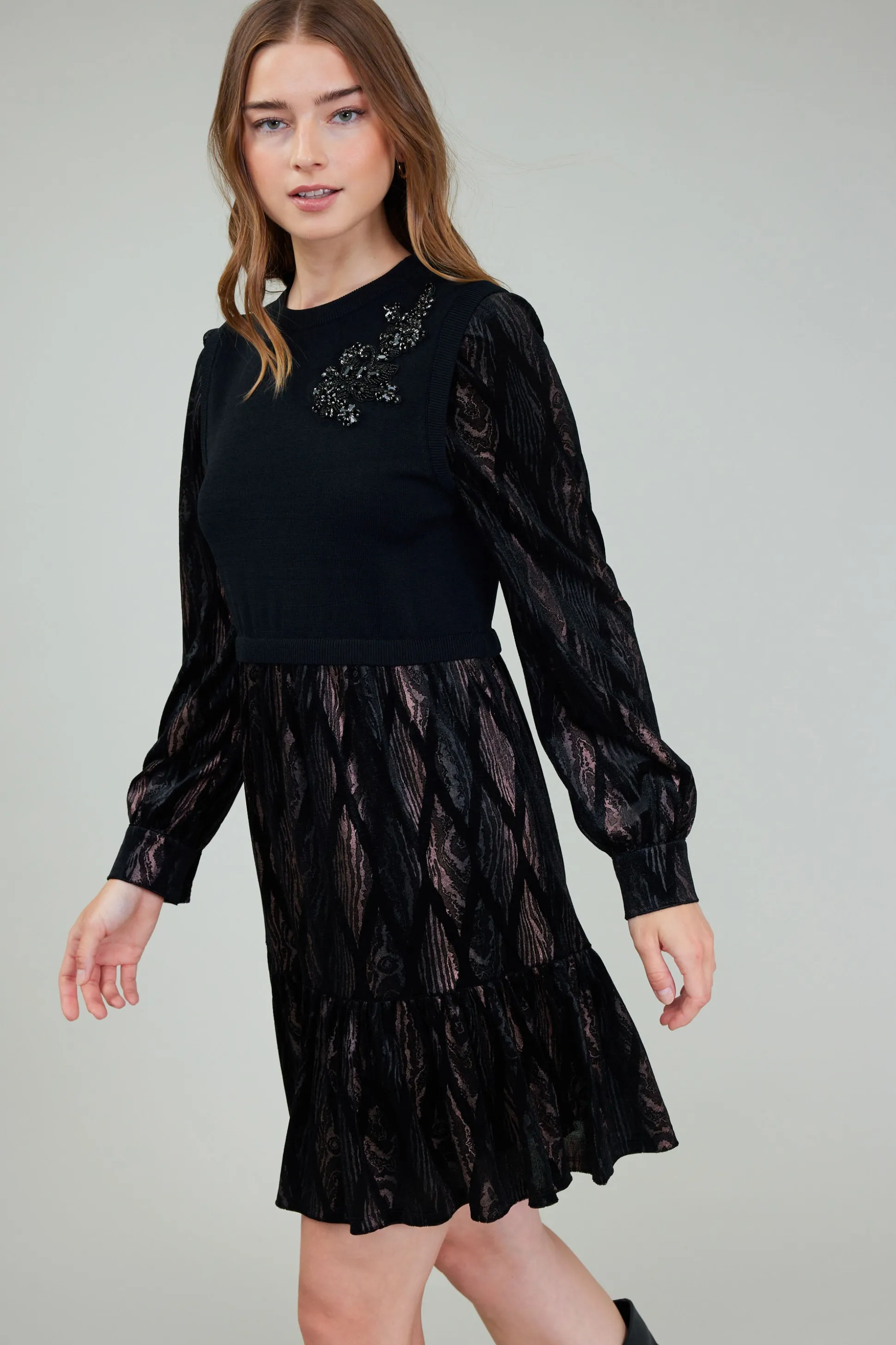 Contrast Velvet Foil Mini Dress<Current Air Sale