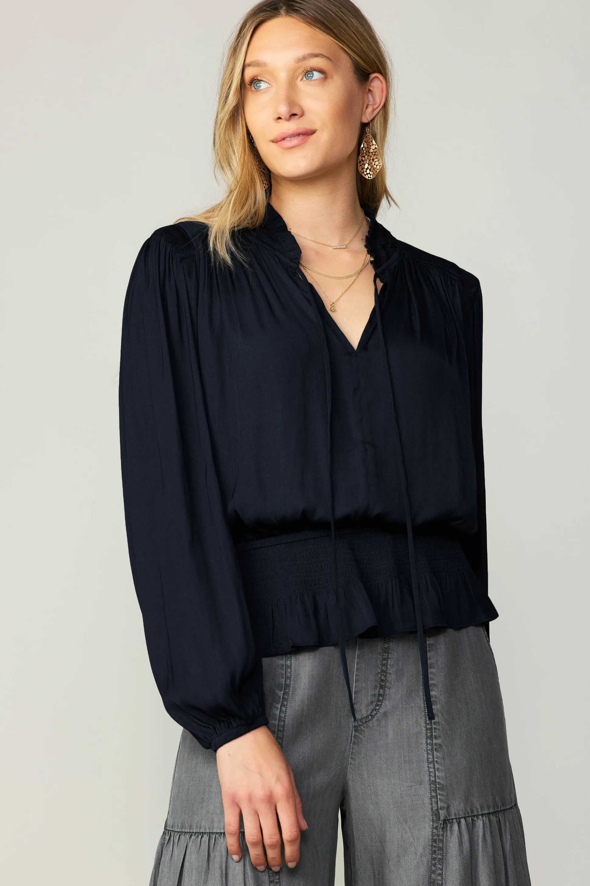 Peplum Collared Blouse<Current Air Discount