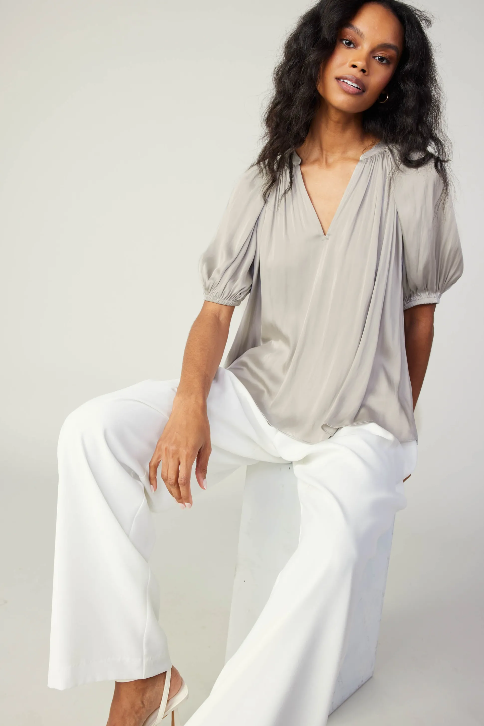 Gathered Neckline Blouse<Current Air Fashion
