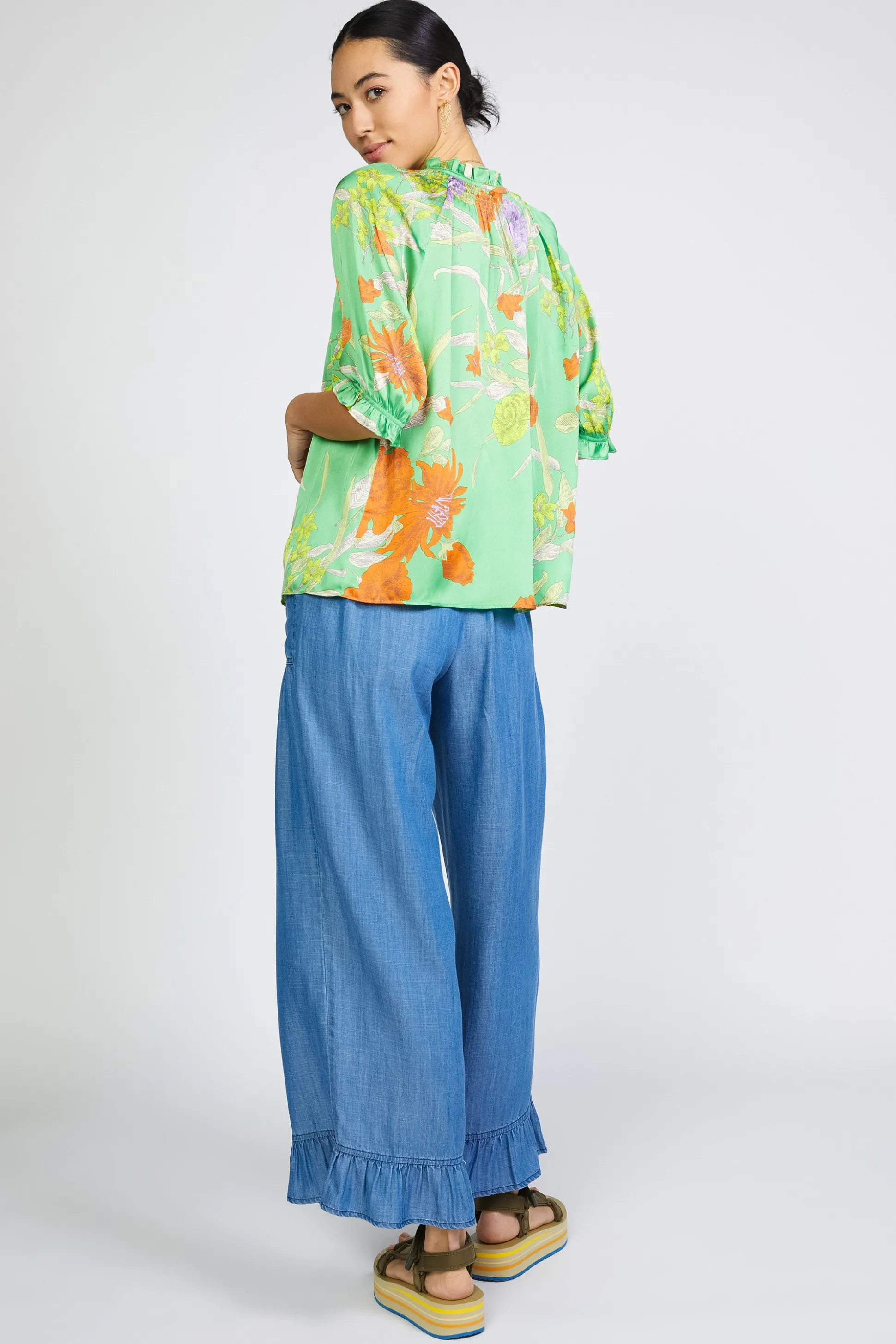 Floral Split Neck Blouse<Current Air Outlet