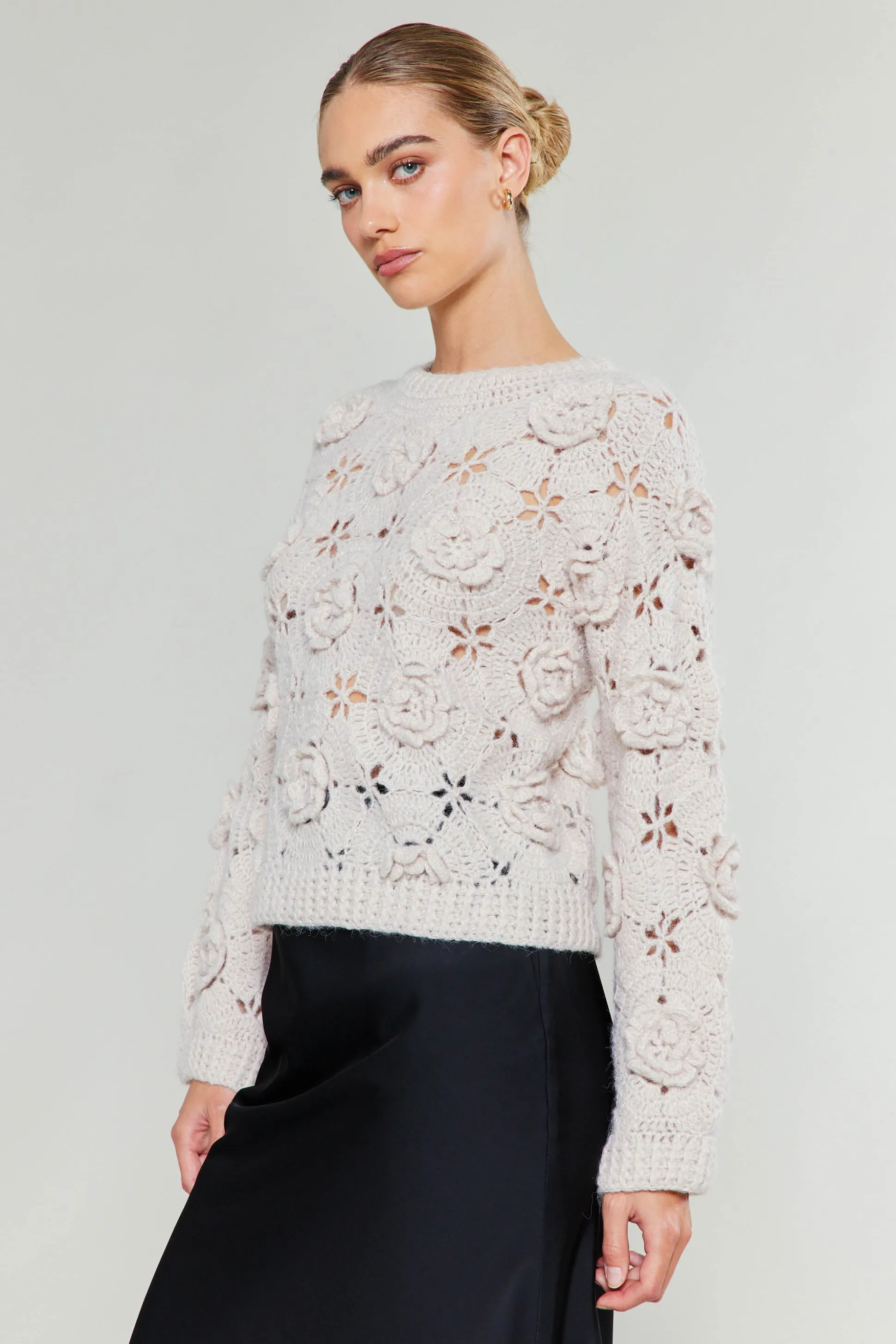 3D Floral Crochet Sweater<Current Air Clearance