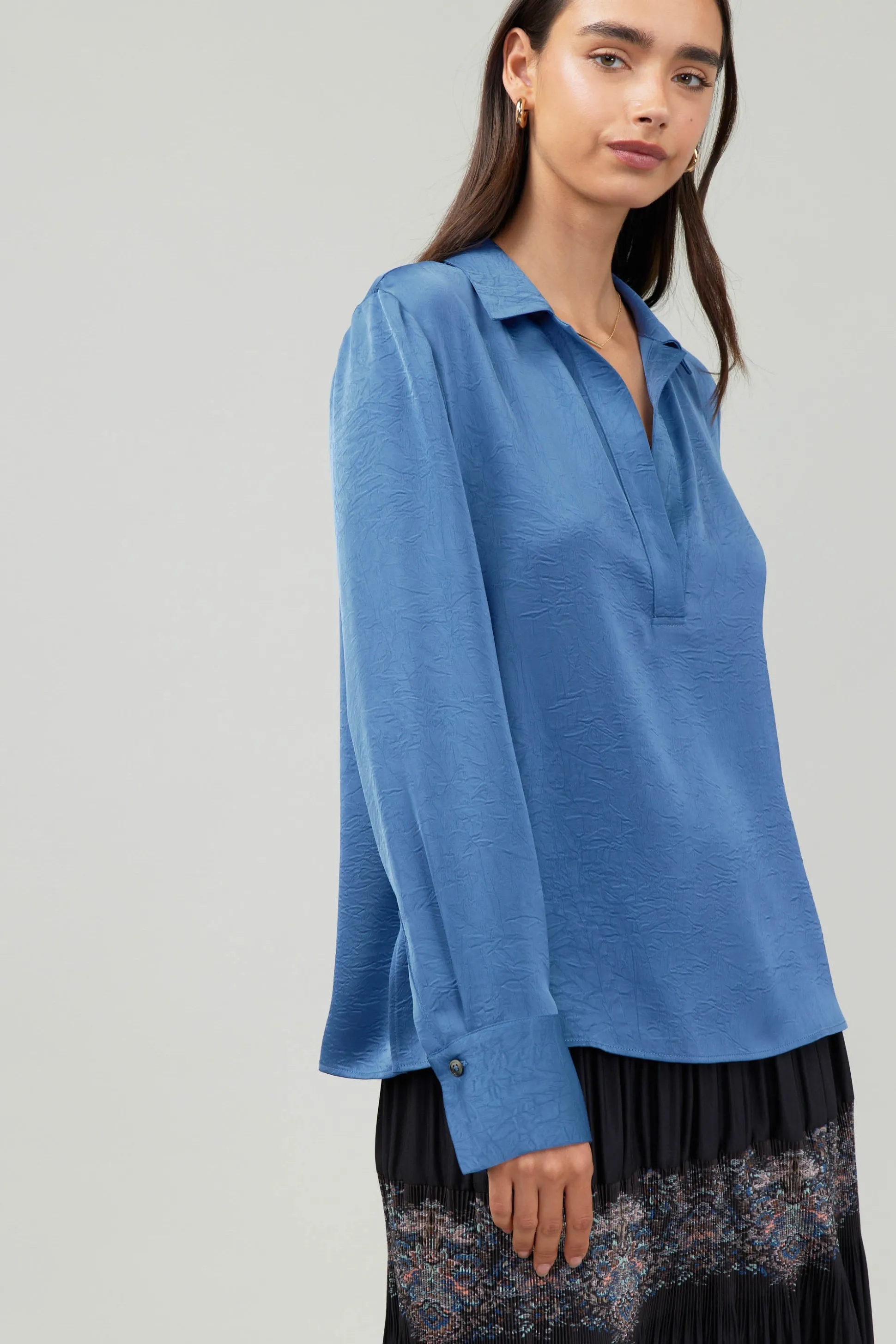 Collared Splitneck Blouse<Current Air Online