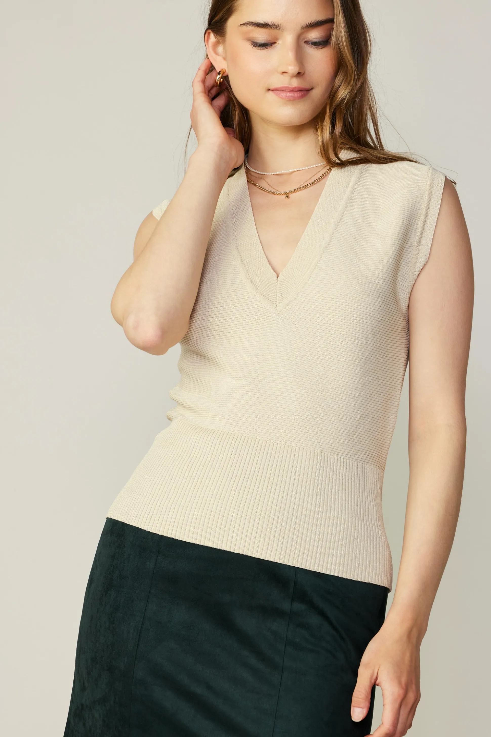 Ribbed Collar Sweater Vest<Current Air Discount