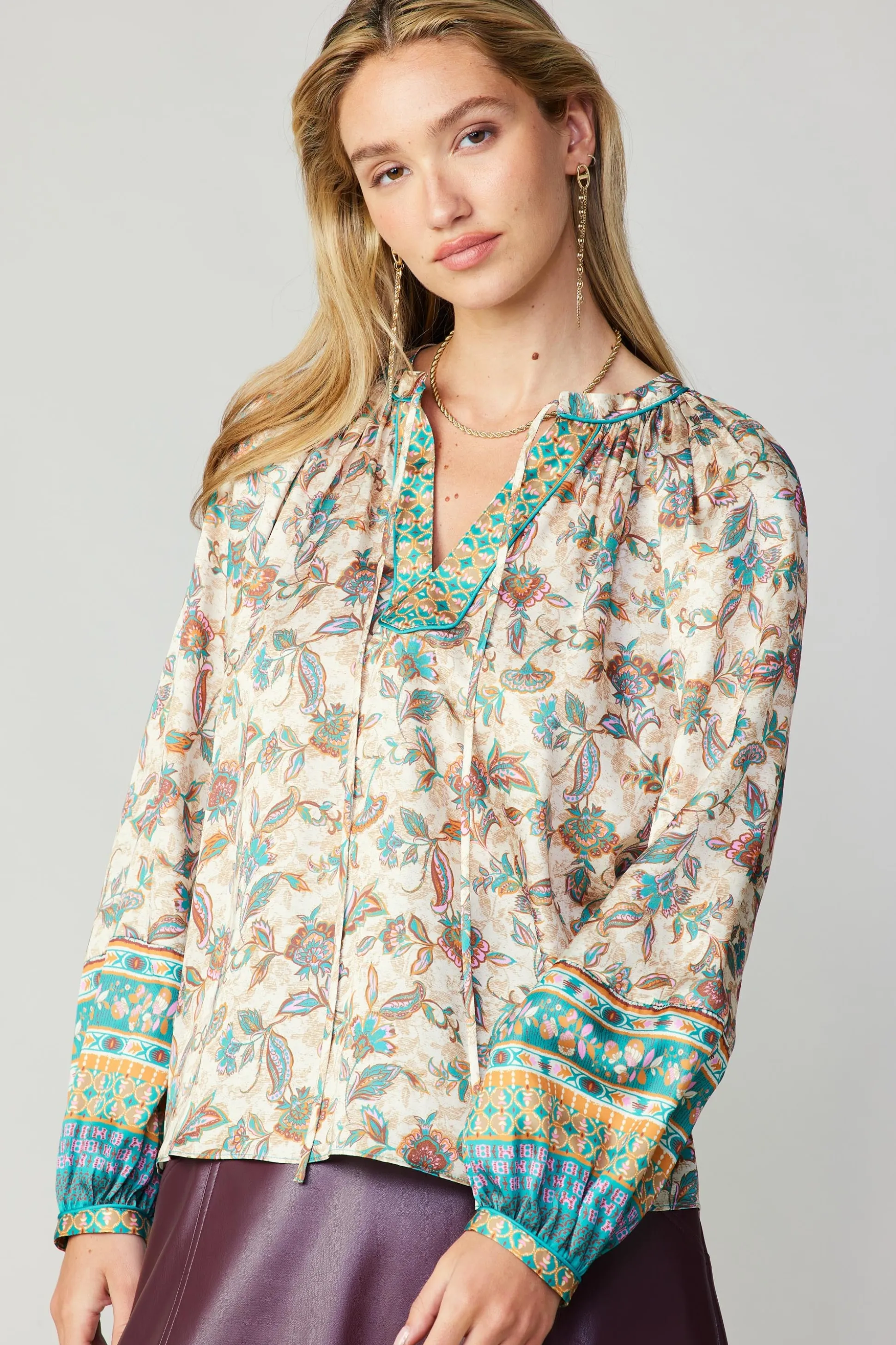 Autumnal Border Print Blouse<Current Air Fashion
