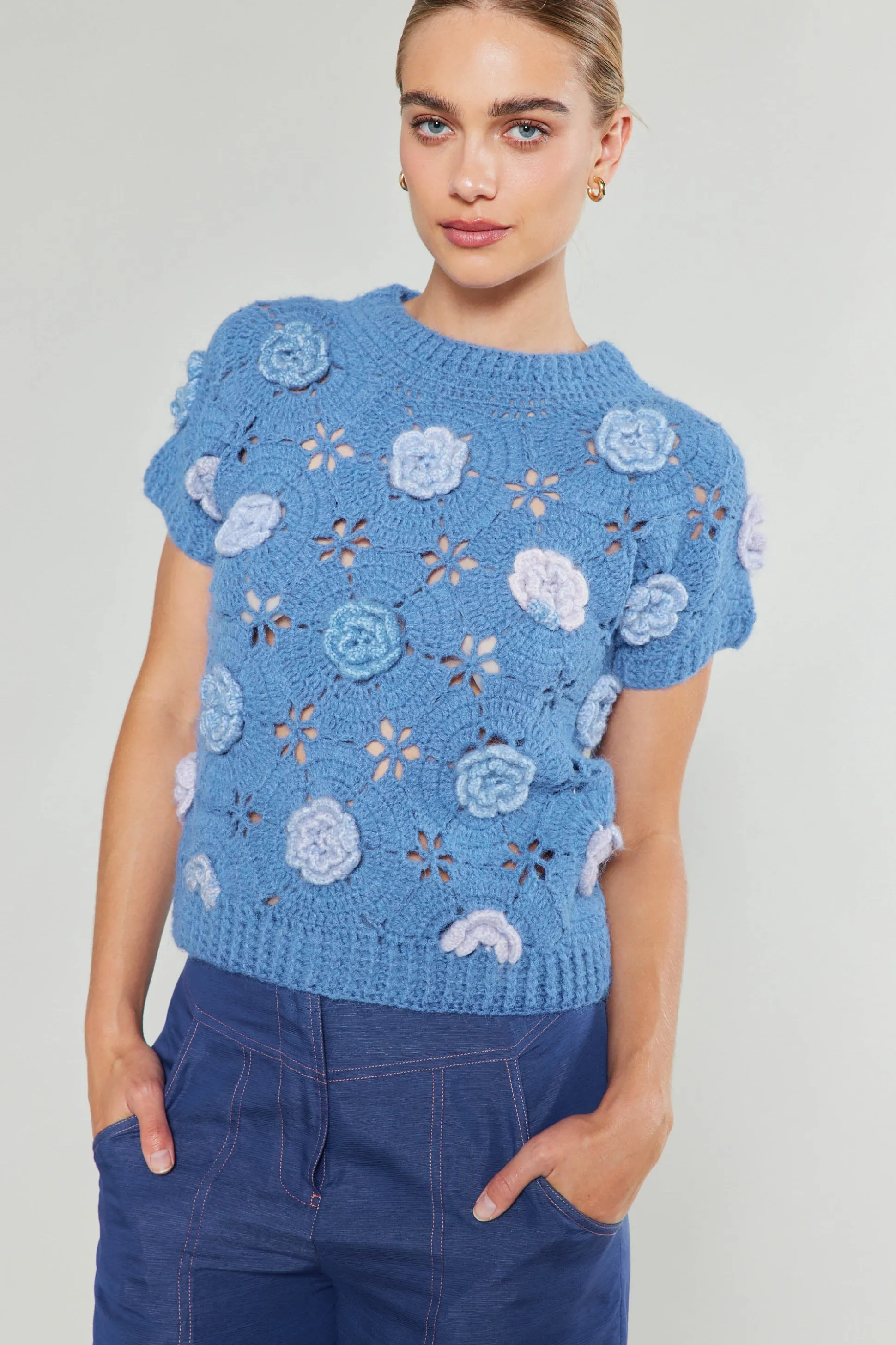 3D Floral Crochet Top<Current Air New
