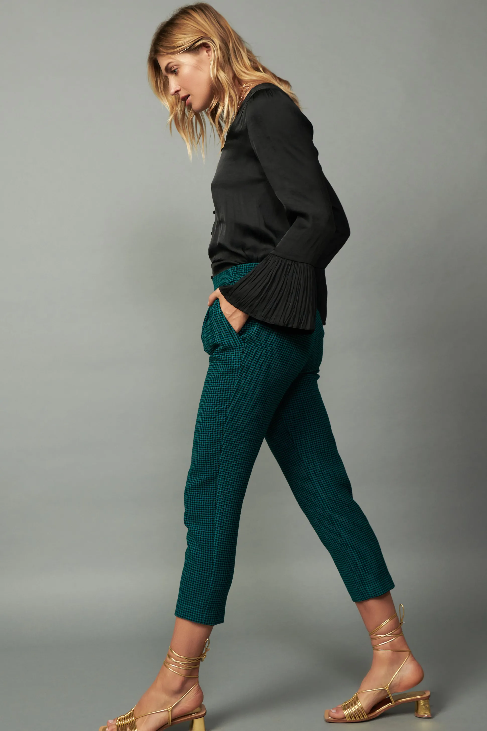 Houndstooth Patterned Straight Pants<Current Air Fashion