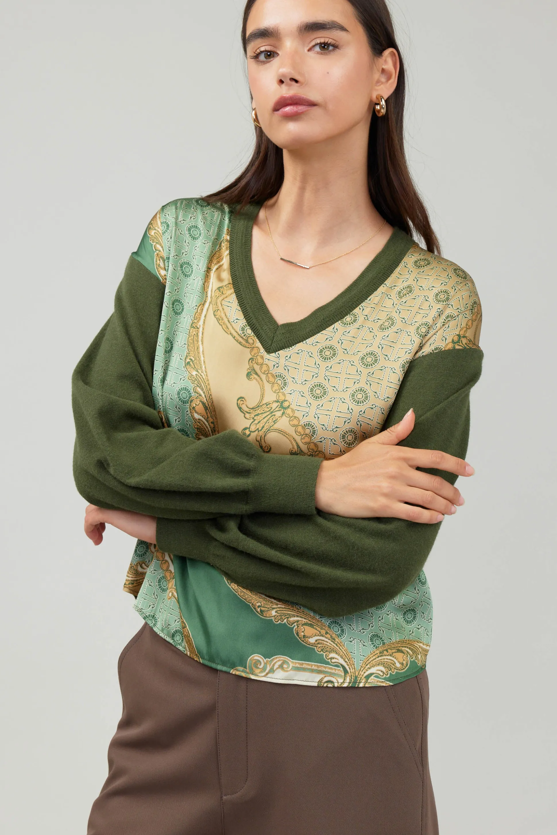 Contrast Print Sweater Top<Current Air Clearance