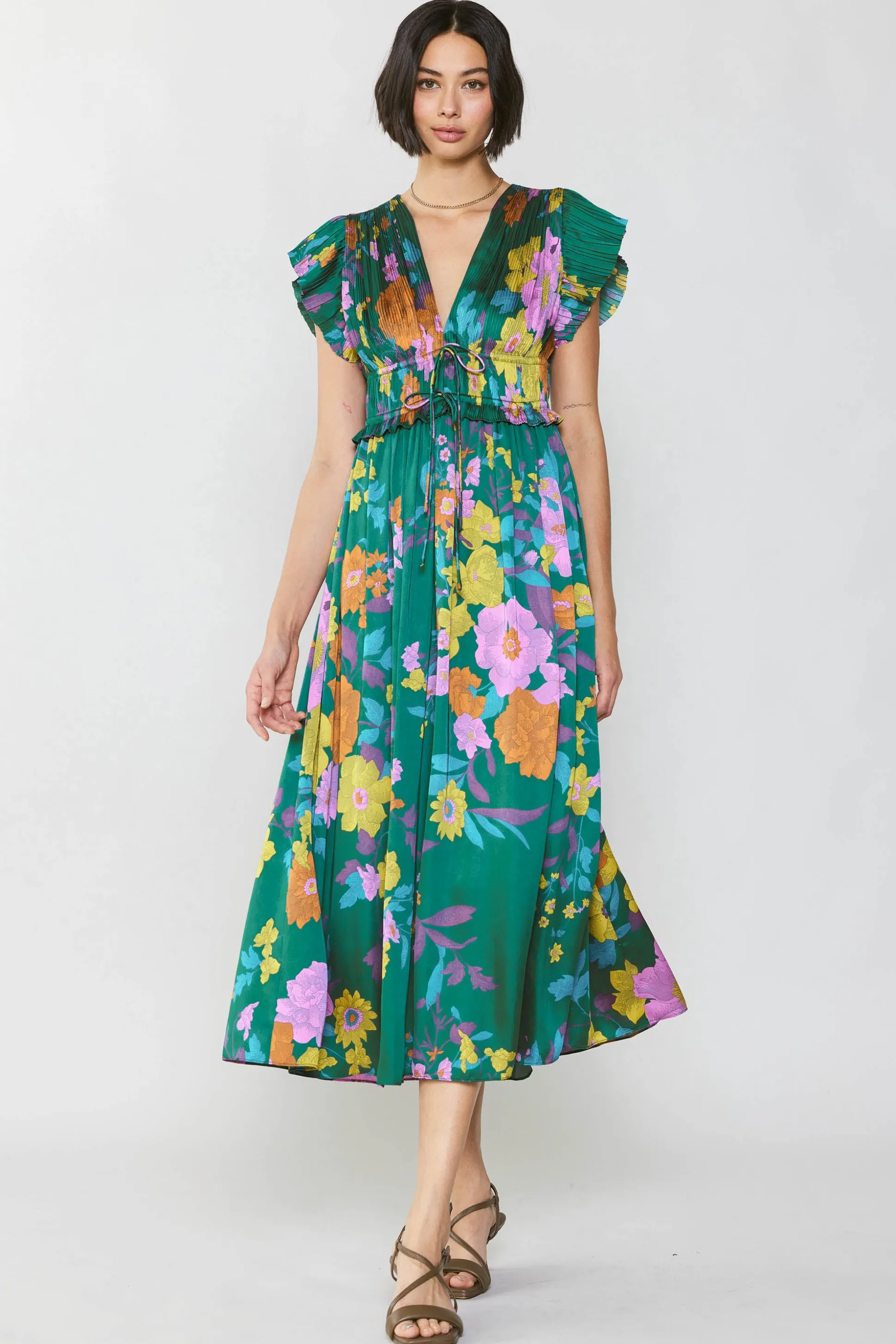 Mara Floral Pleated Midi Dress<Current Air New