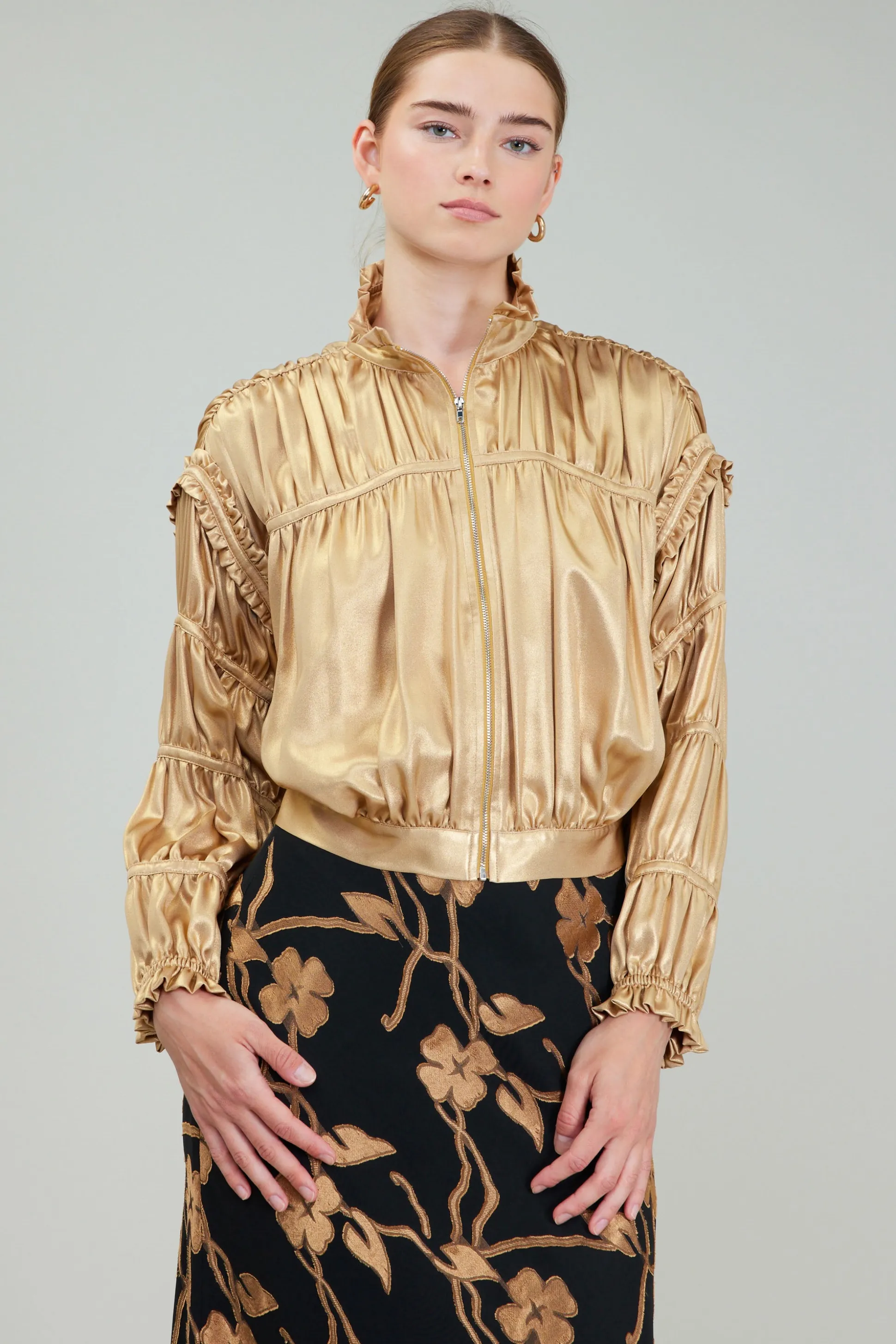 Shirred Zip Up Jacket<Current Air Fashion