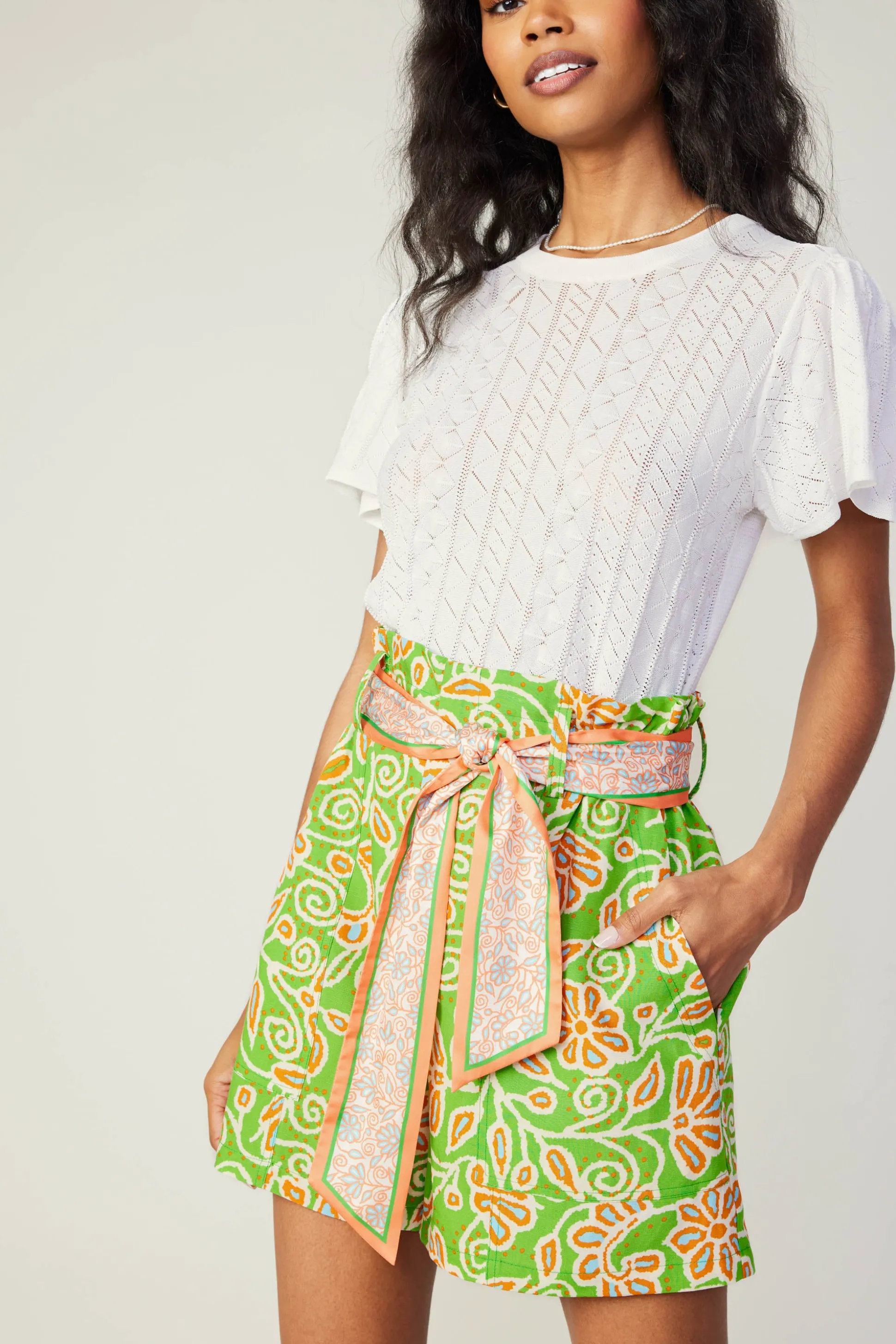 Belted Floral Patterned Shorts<Current Air Discount