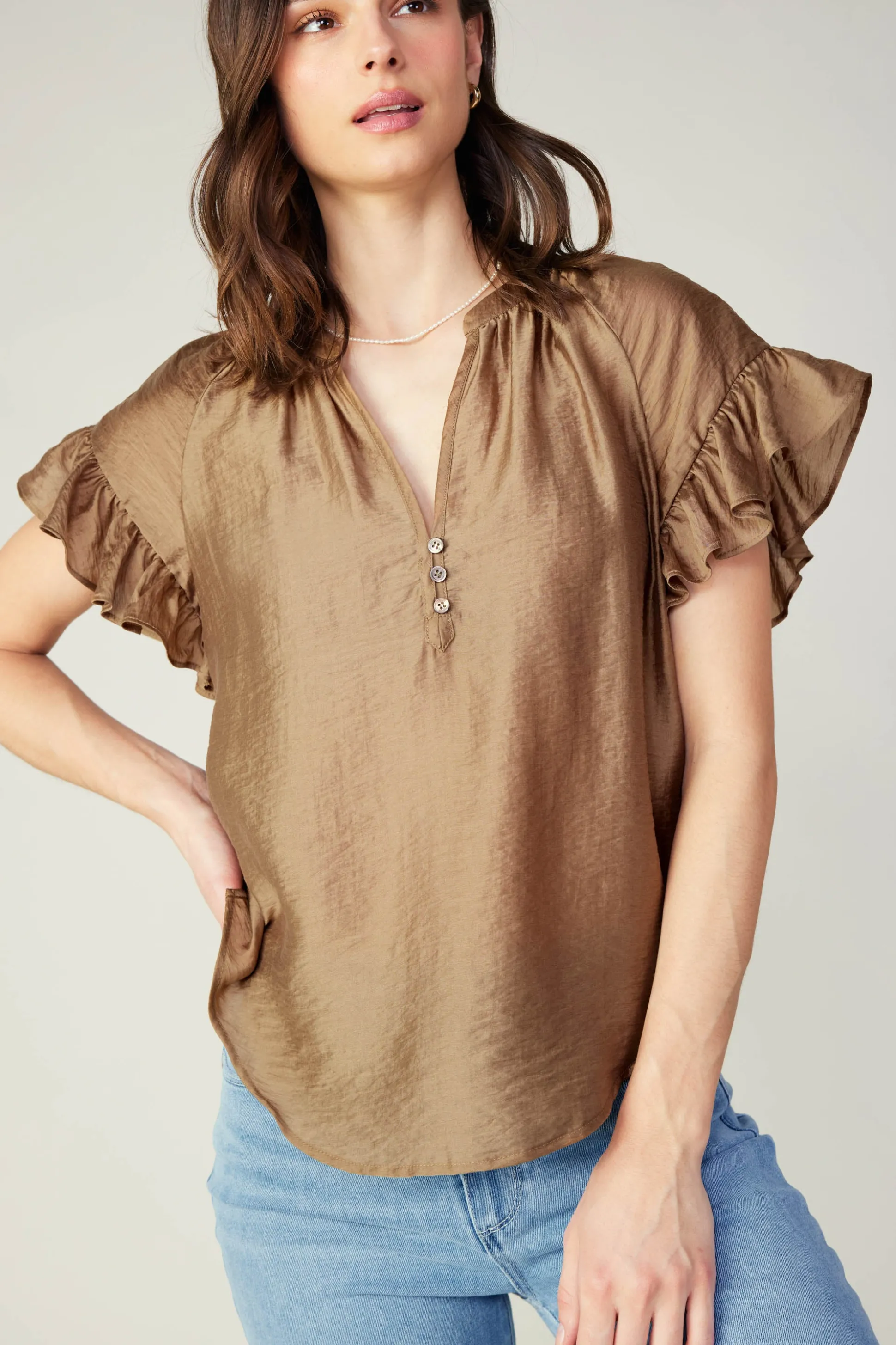 Raglan Sleeve Button Blouse<Current Air Clearance