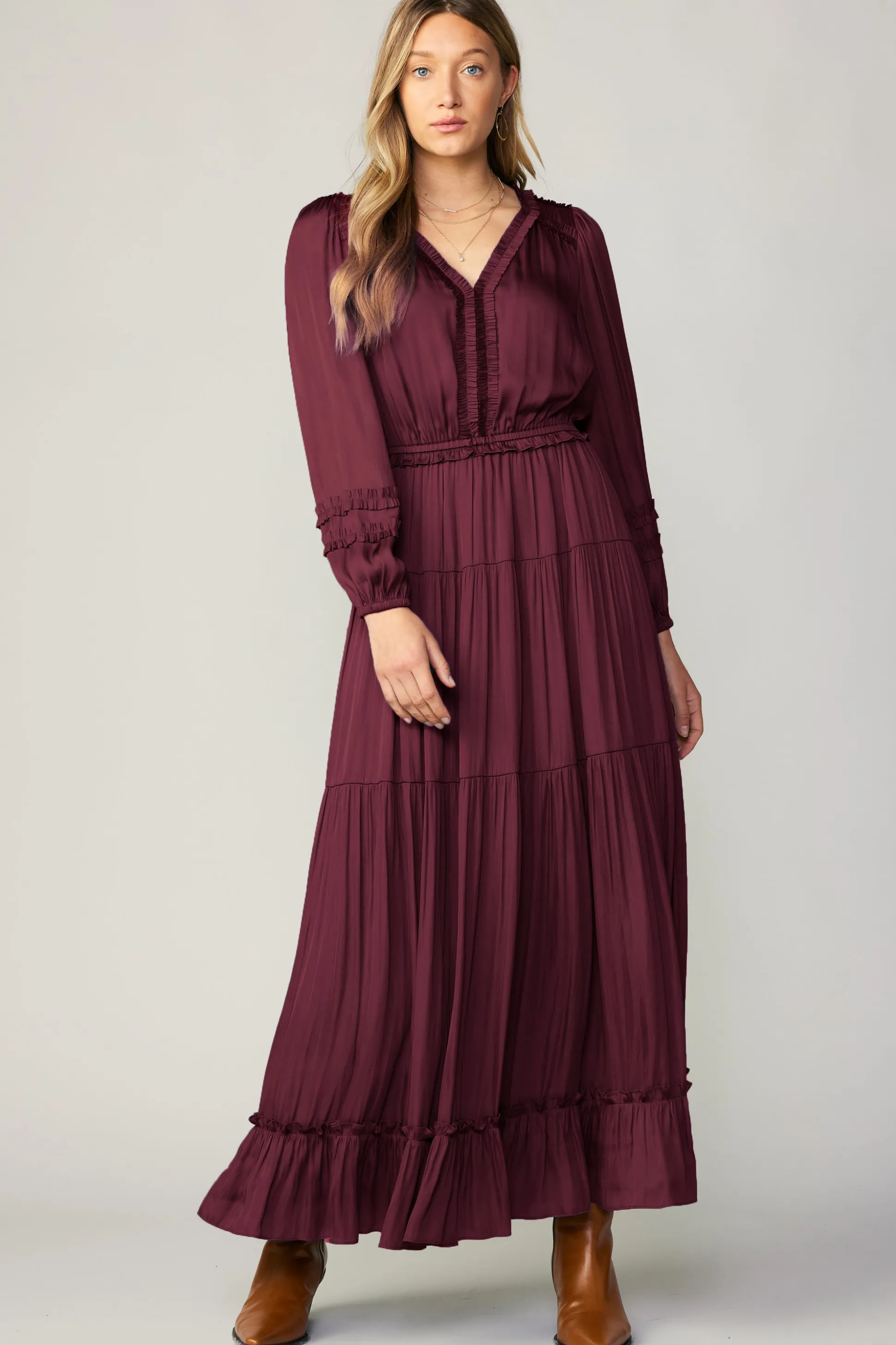 Ruffle Trim Maxi Dress<Current Air Fashion