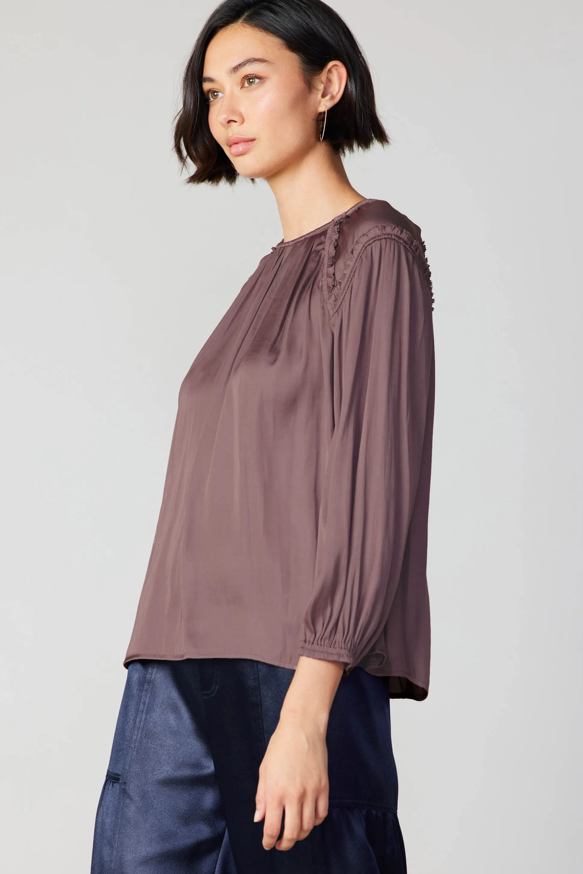 Round Neck Ruffled Top<Current Air Fashion