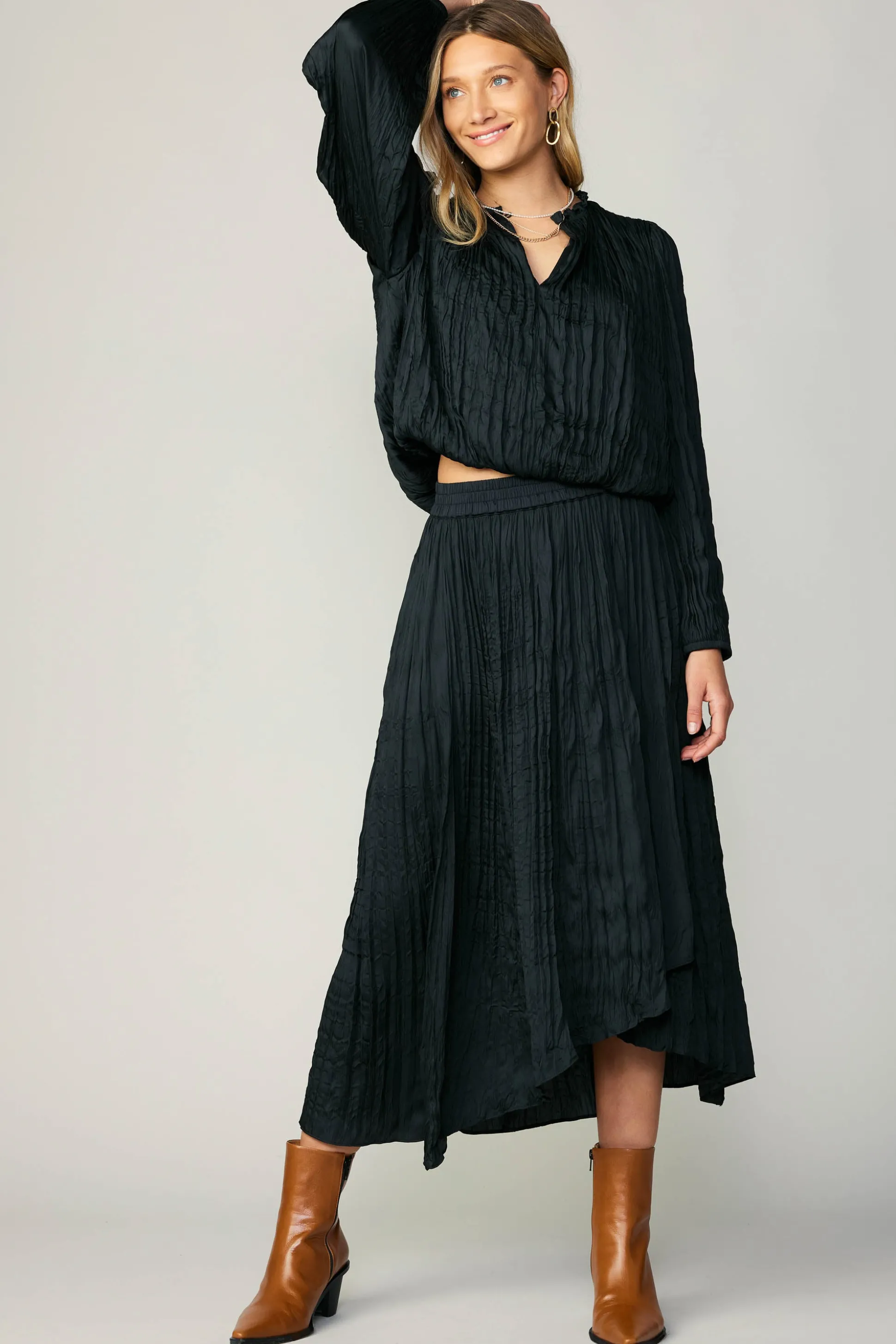 Crinkle Plisse Midi Skirt<Current Air Hot