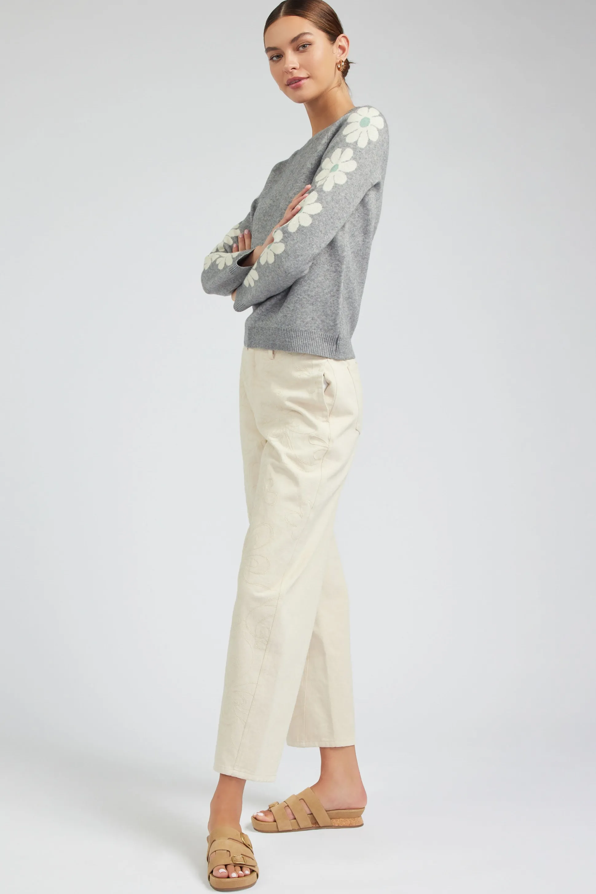 Retro Daisy Motif Sweater<Current Air Hot