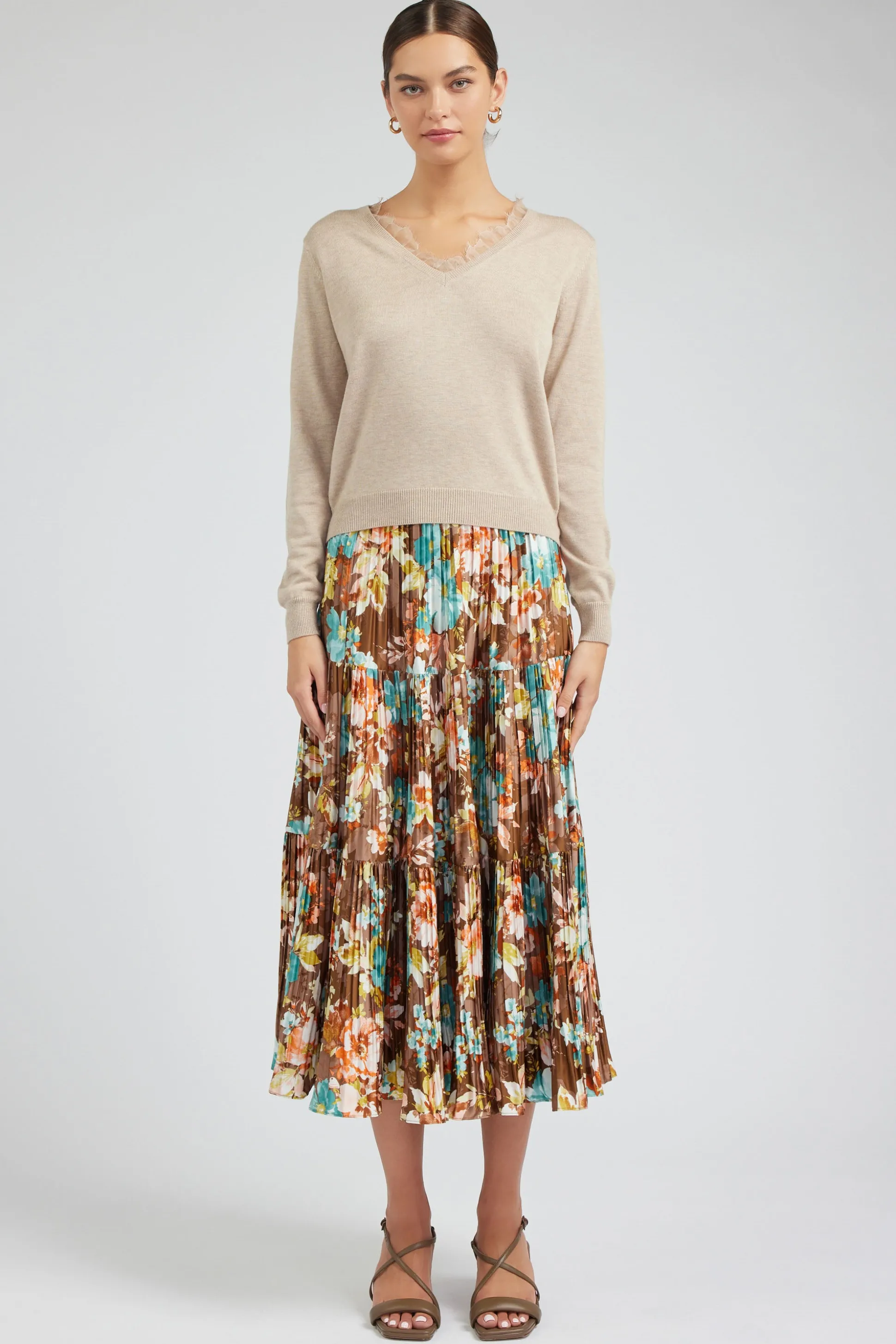 Floral Pleated Midi Skirt<Current Air Best