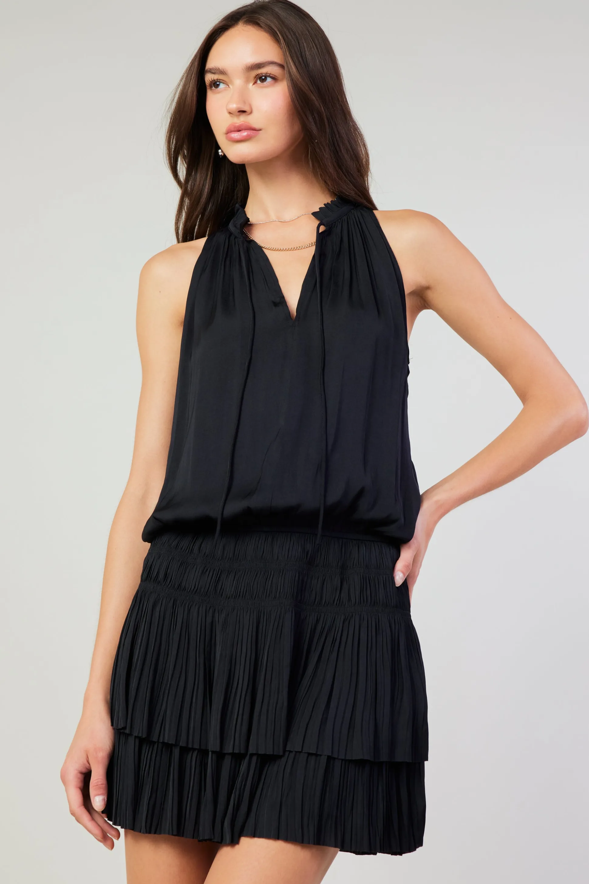 Cara Sleeveless Pleated Mini Dress<Current Air Sale