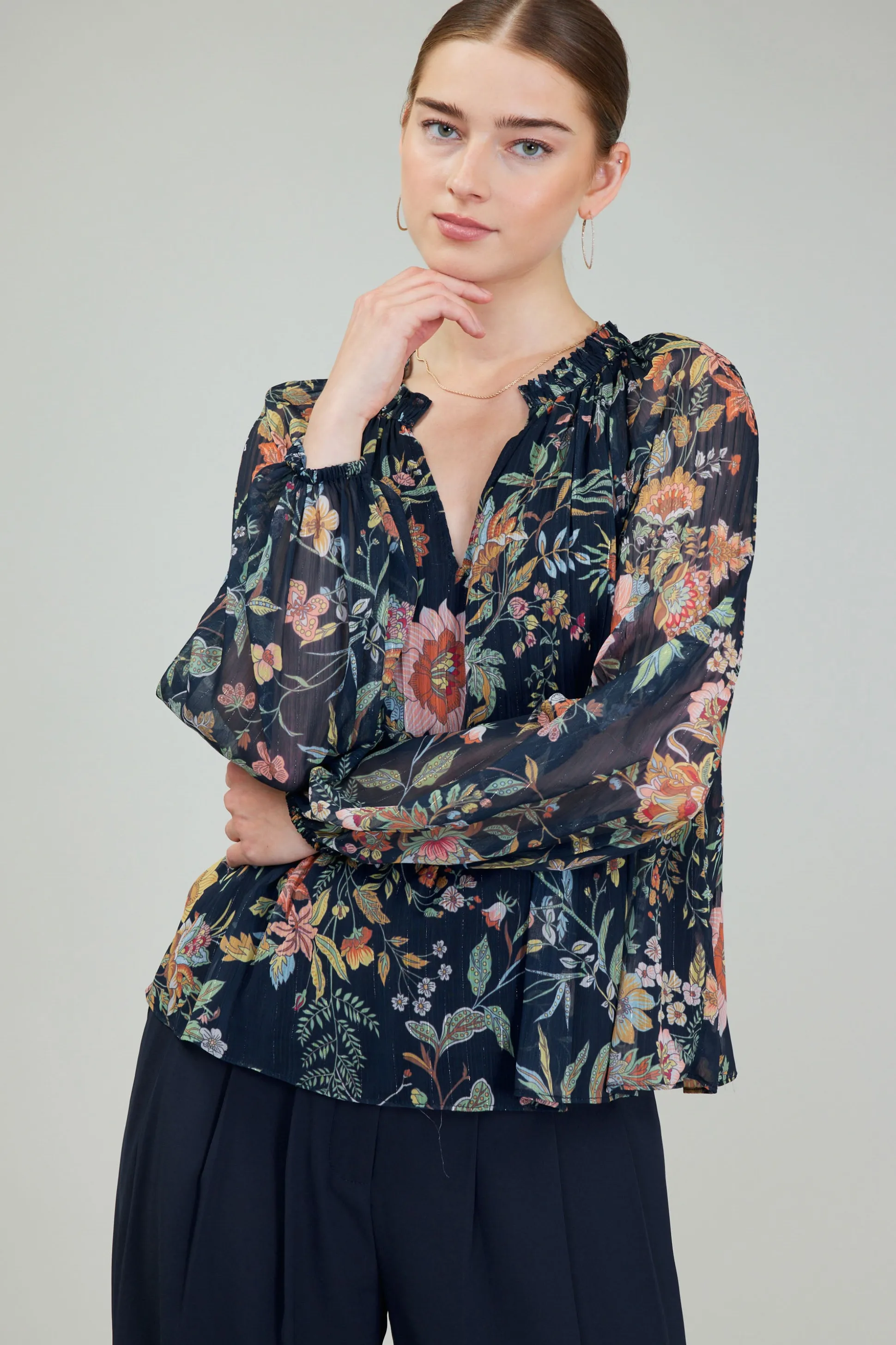 Glimmer Botanical Pleated Blouse<Current Air Clearance