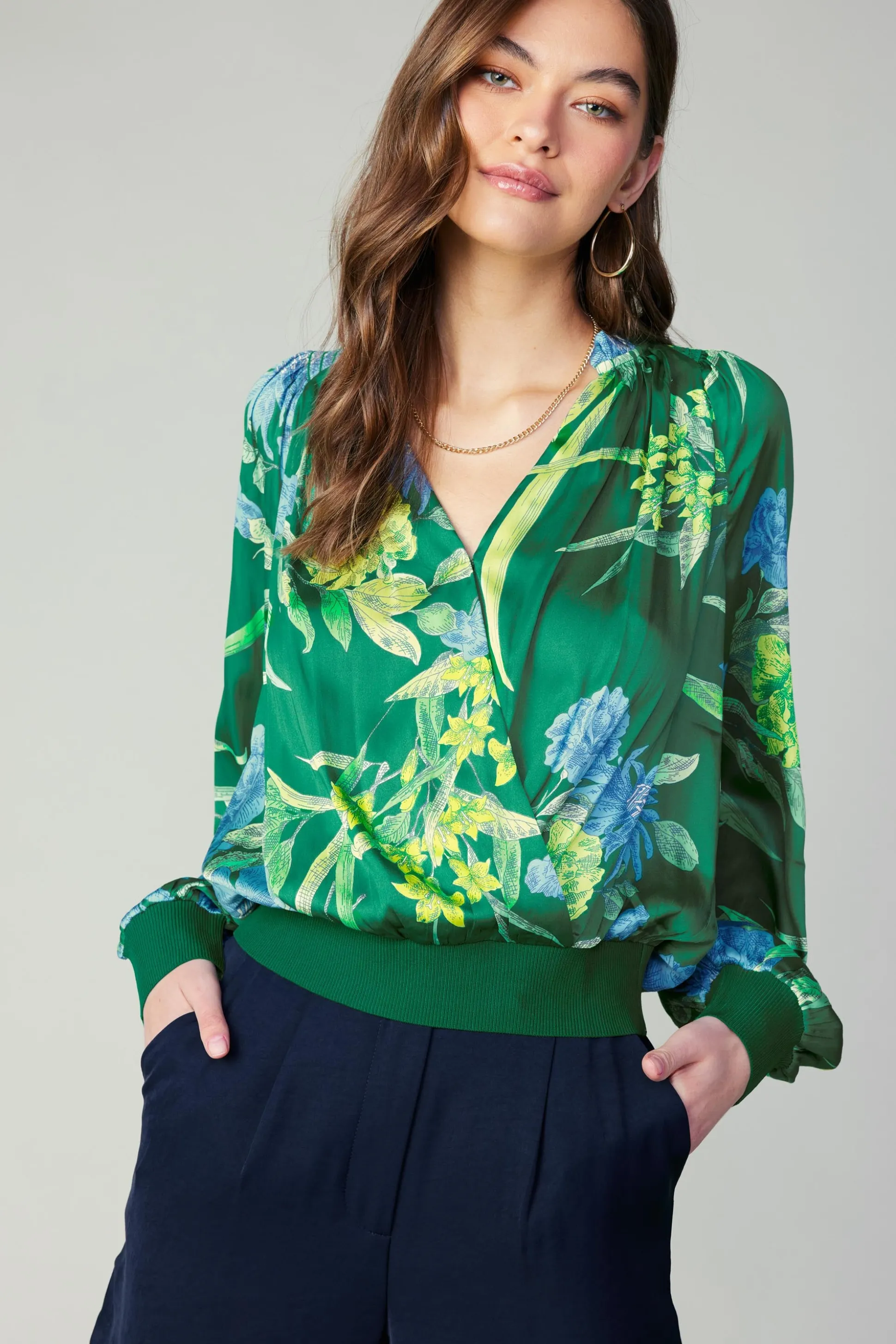 Floral Print Surplice Blouse<Current Air Online
