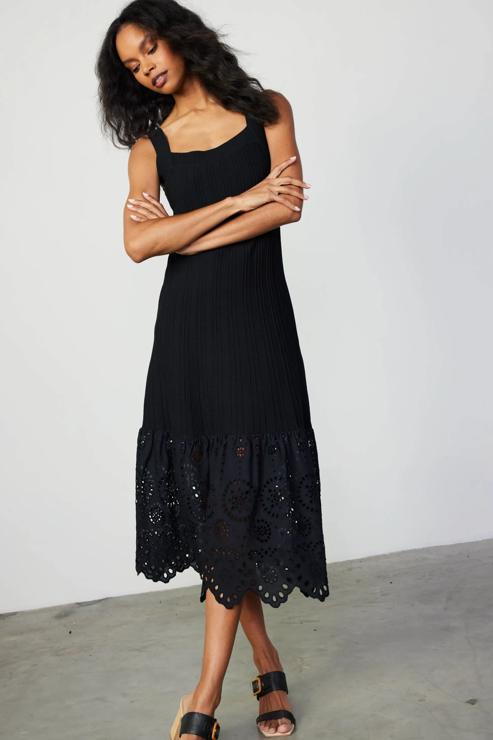 Contrast Lace Knit Dress<Current Air Discount