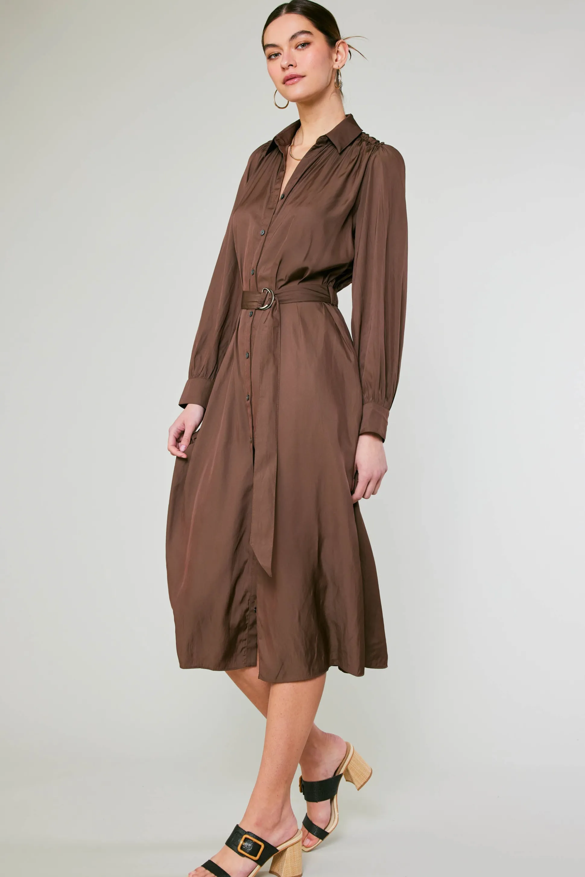 Belted Buttondown Shirt Dress<Current Air New