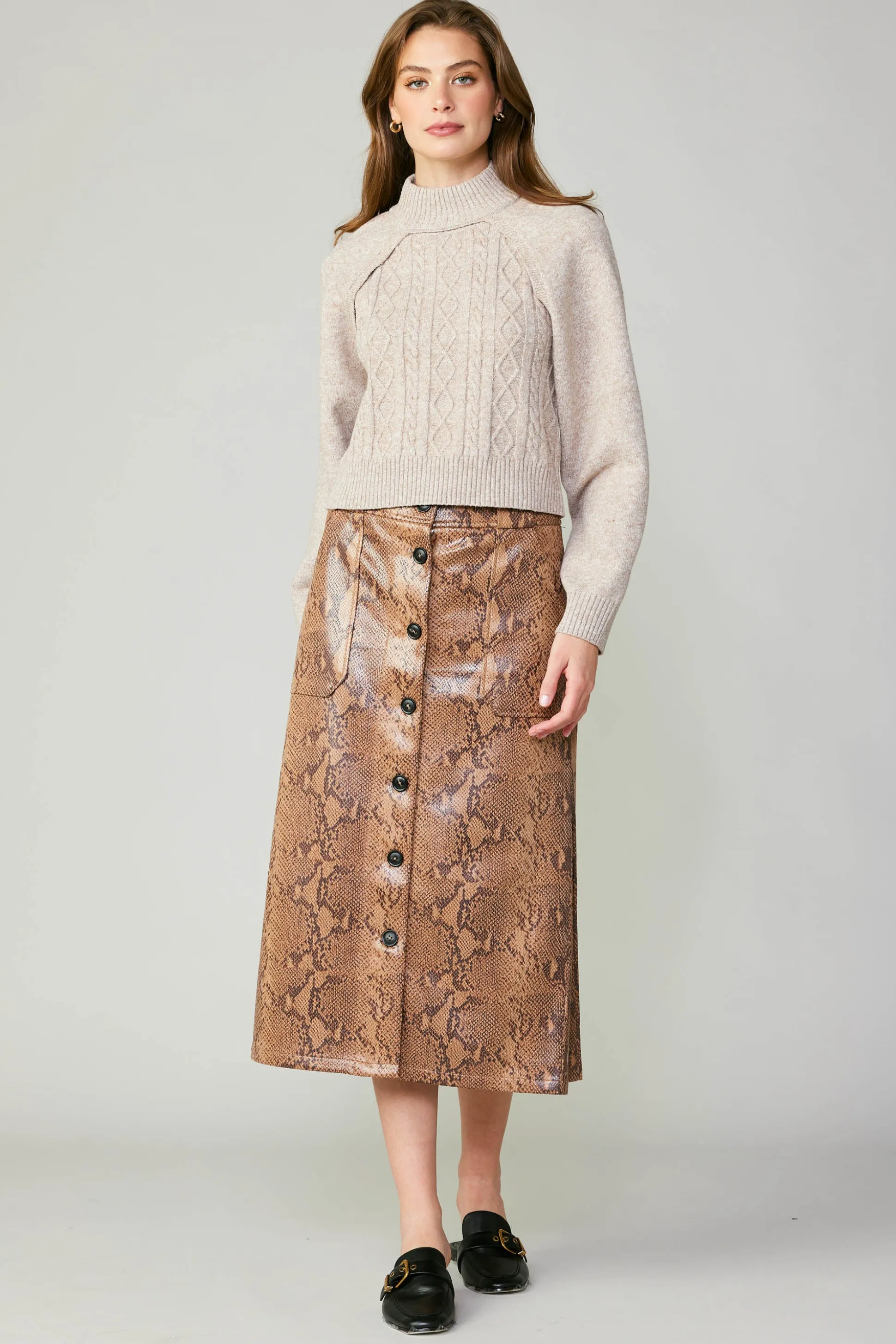 Snake Print Midi Skirt<Current Air Best