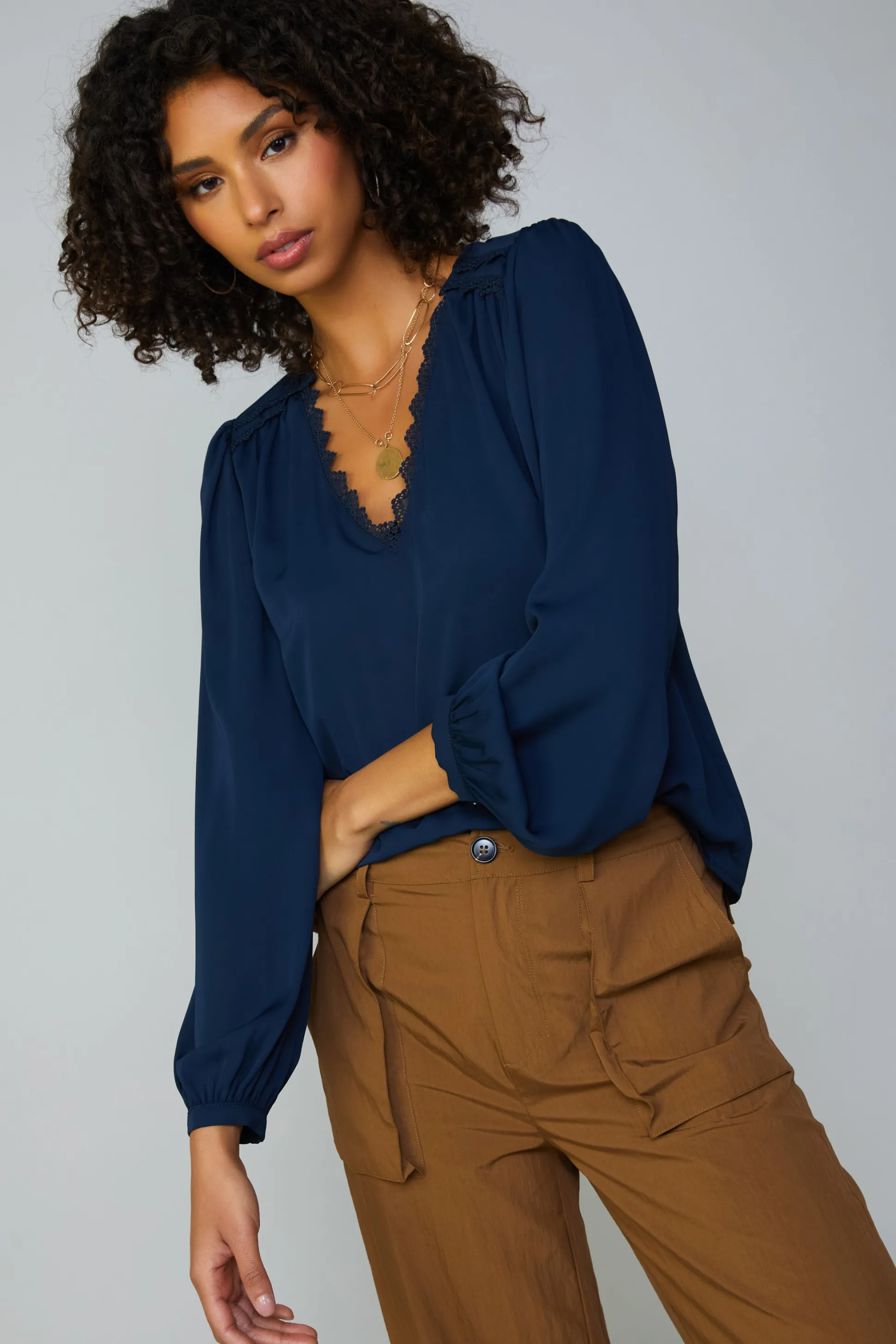 Lace Trim Blouse<Current Air Sale