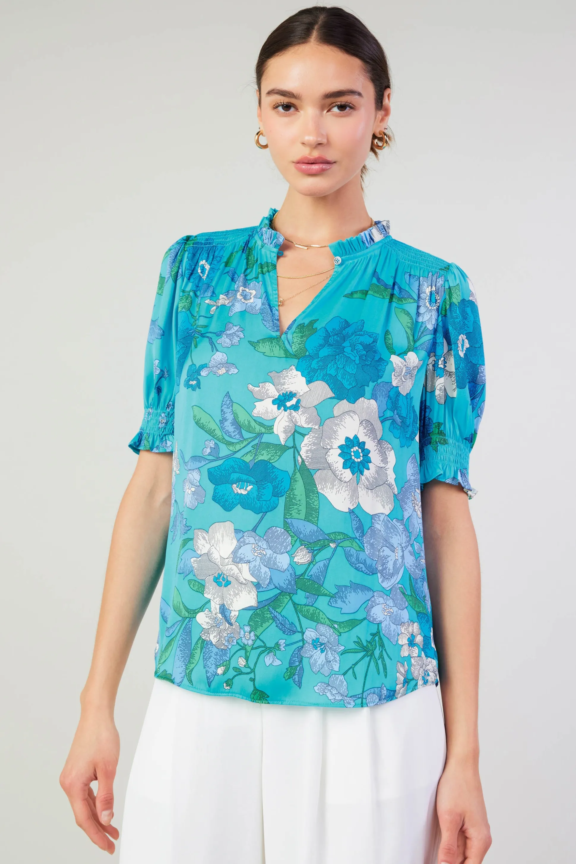 Botanical Smocked Shoulder Blouse<Current Air New