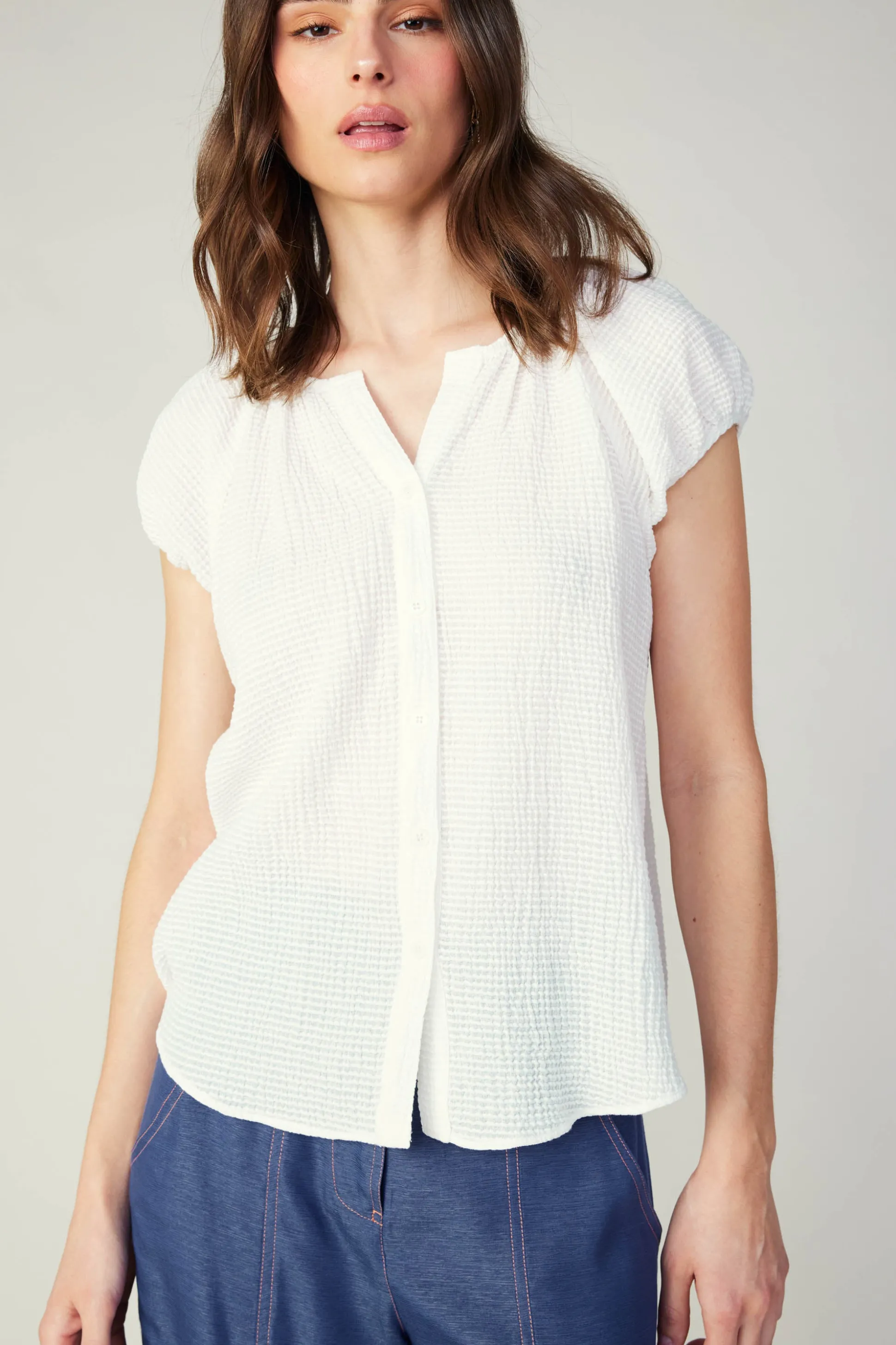 Buttoned Cotton Blouse<Current Air New