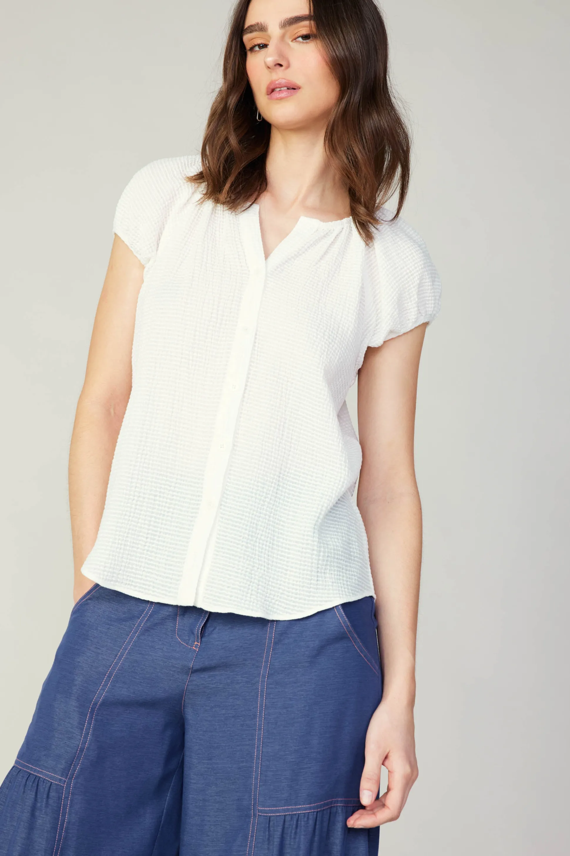 Buttoned Cotton Blouse<Current Air New