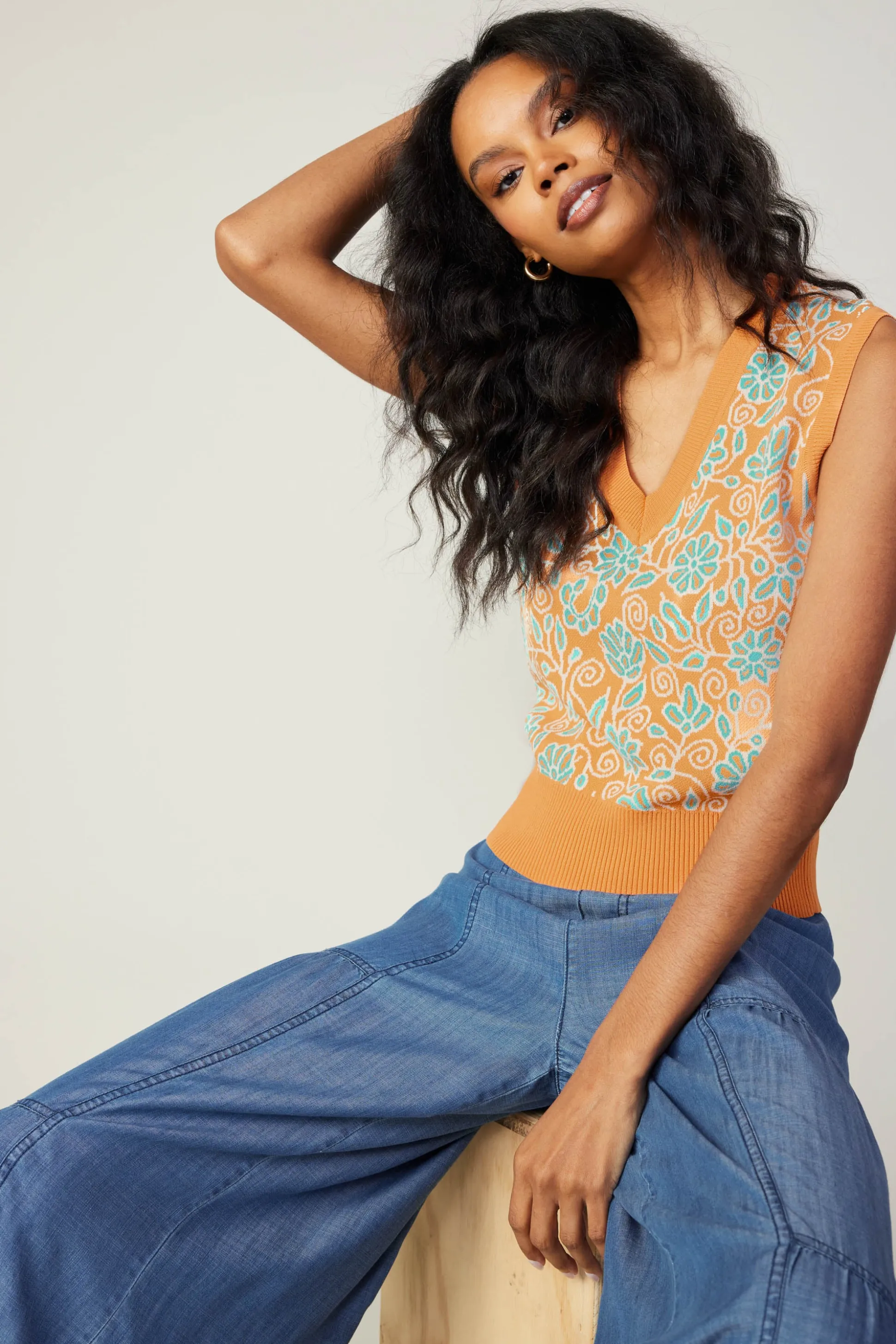 Floral Sweater Vest<Current Air Discount