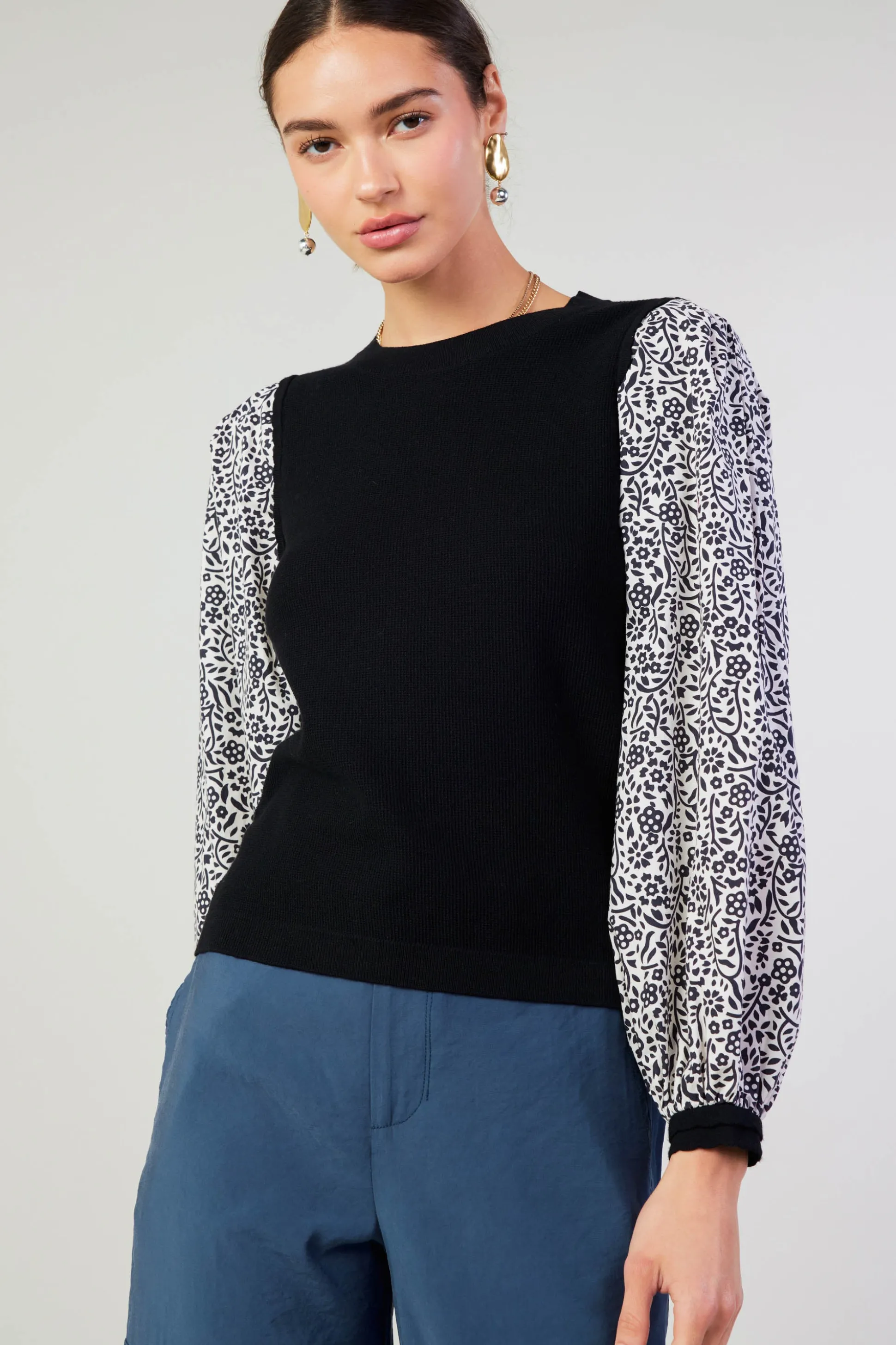 Contrast Sleeve Sweater Top<Current Air New