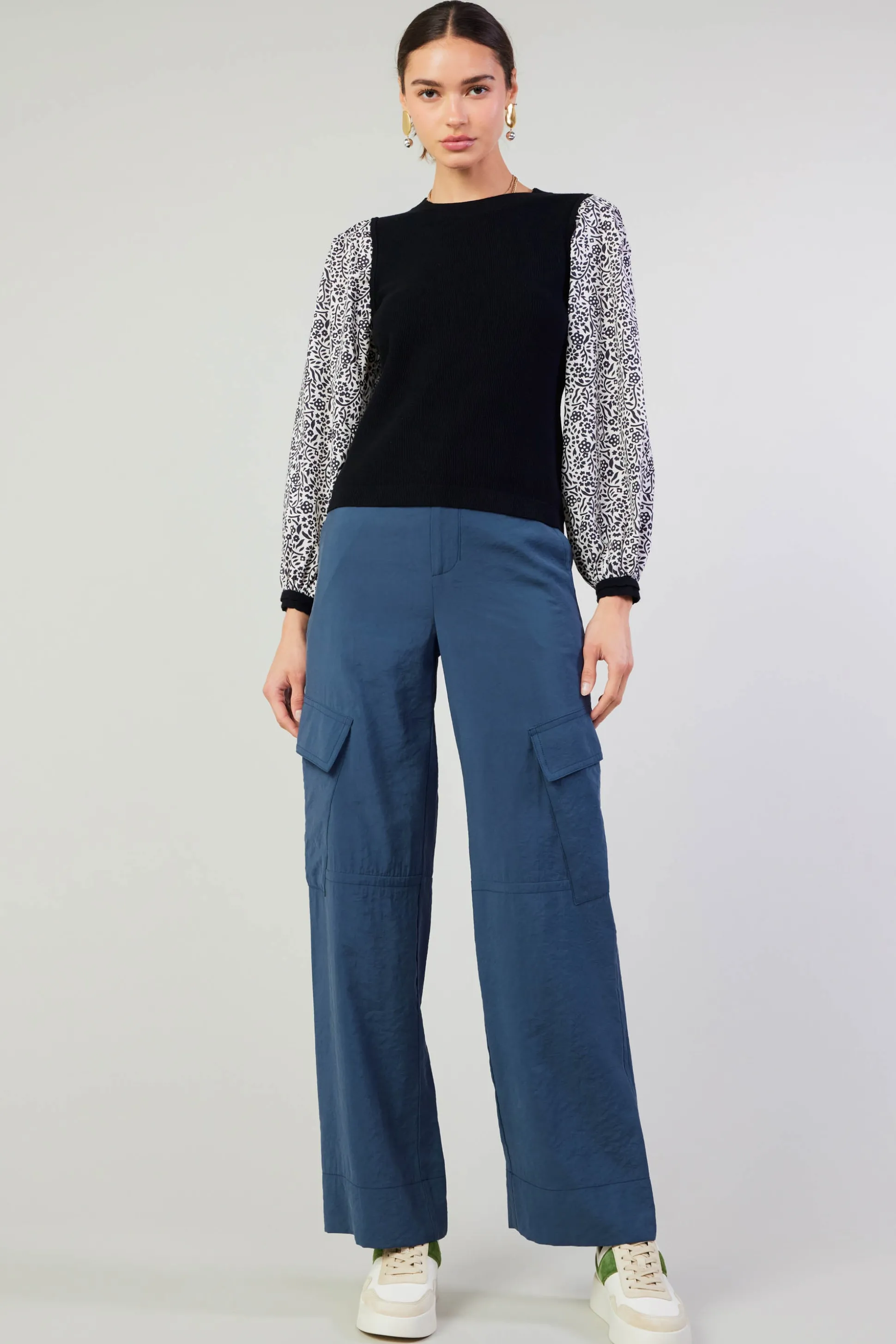 Contrast Sleeve Sweater Top<Current Air New