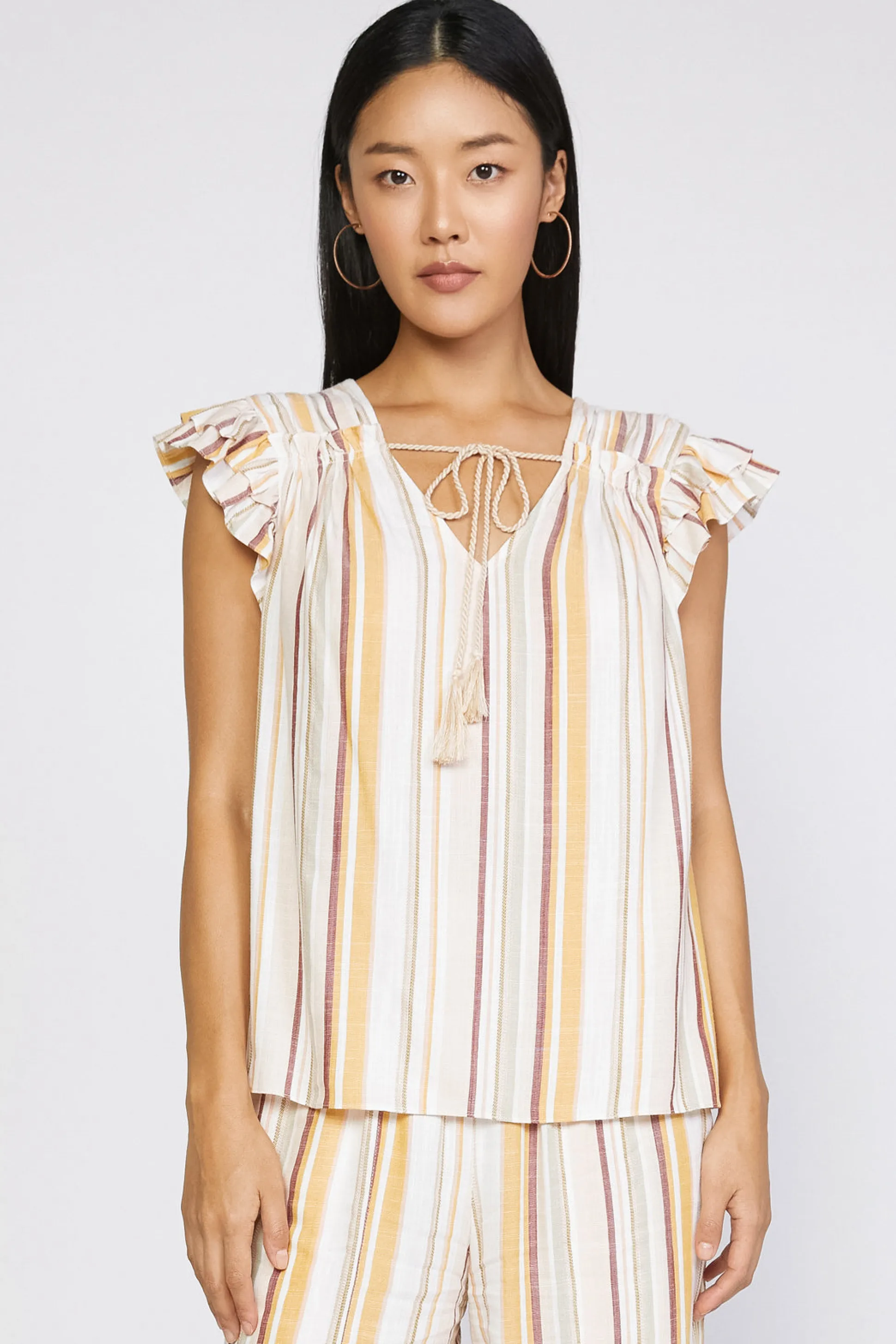 Striped Flutter Sleeve Top<Current Air Hot