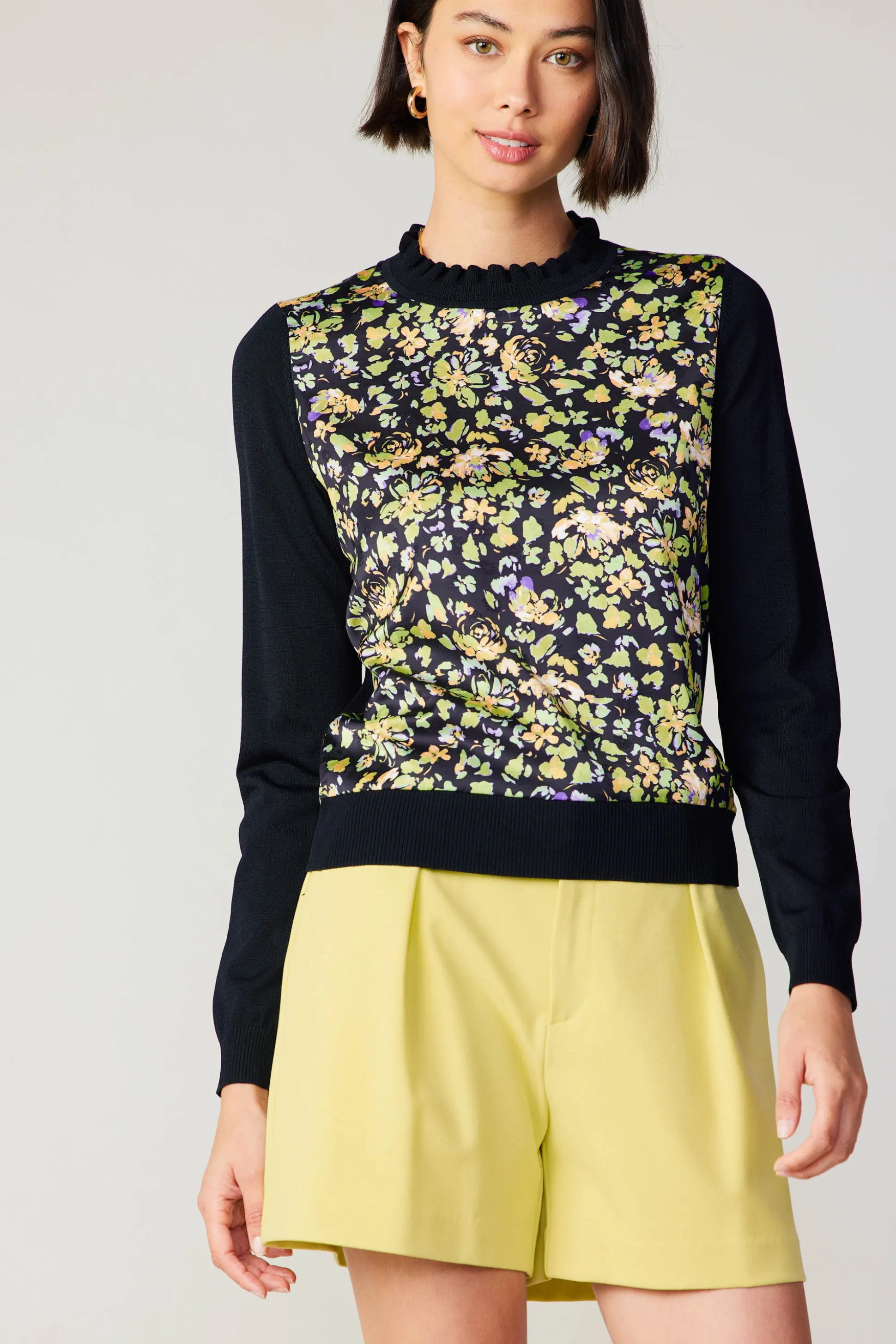 Floral Contrast Panel Sweater<Current Air Discount