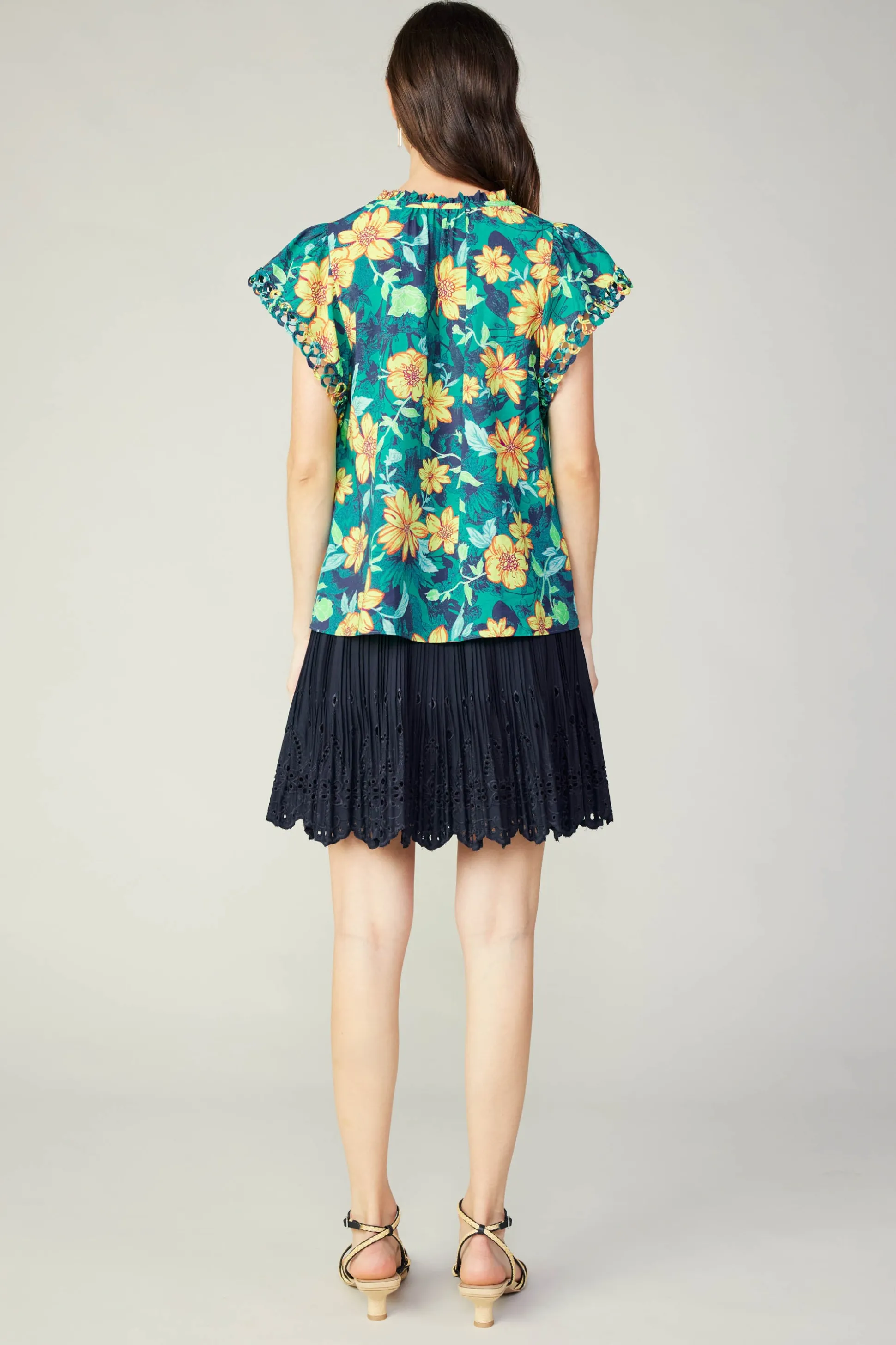 Botanical Print Eyelet Blouse<Current Air Hot