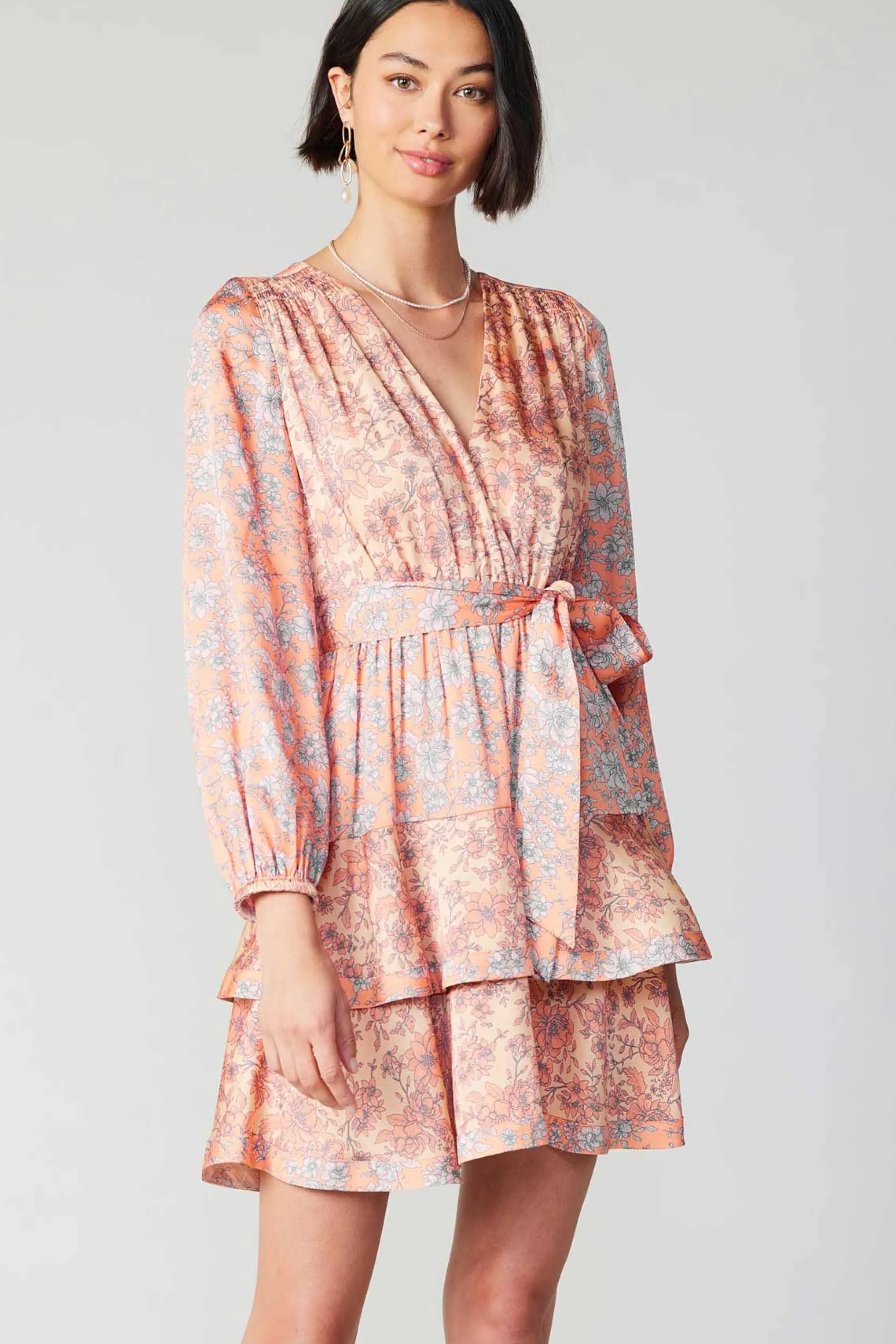 Floral Surplice Mini Dress<Current Air Best