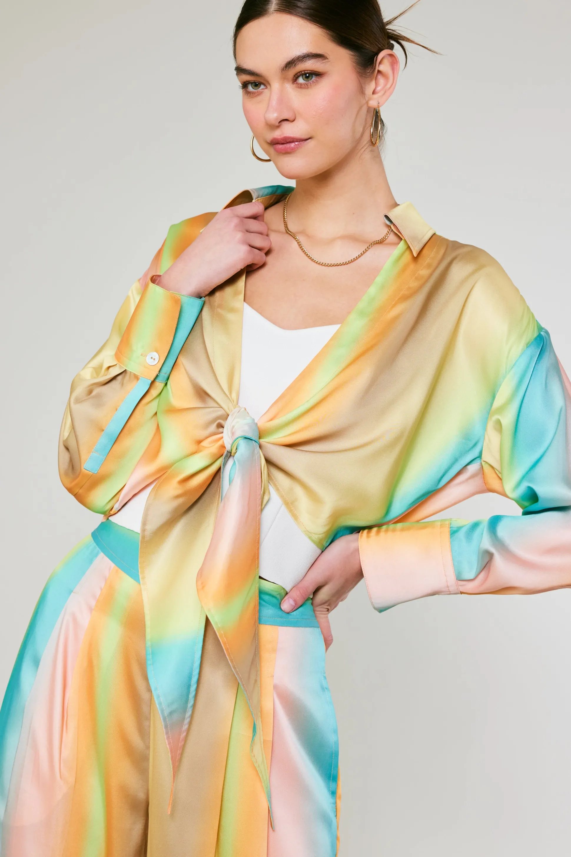 Prismatic Gradient Front Tie Shirt<Current Air Best