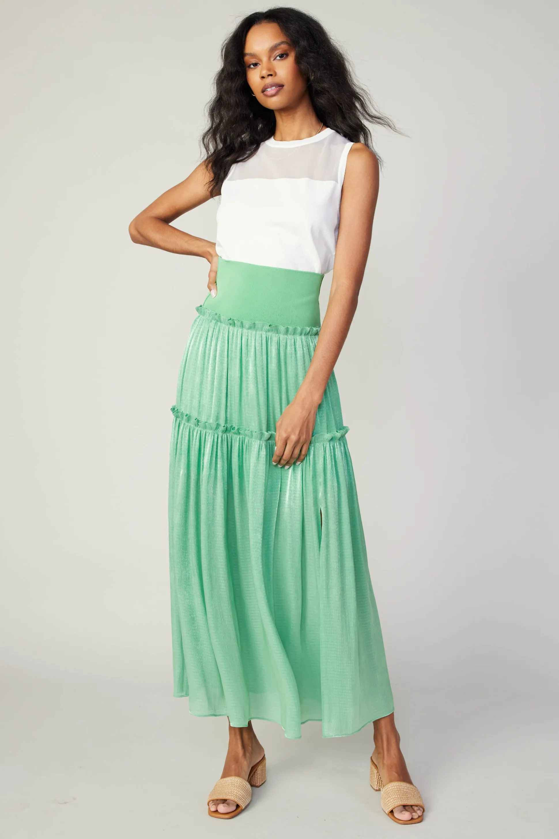 Satin Weave Maxi Skirt<Current Air Sale