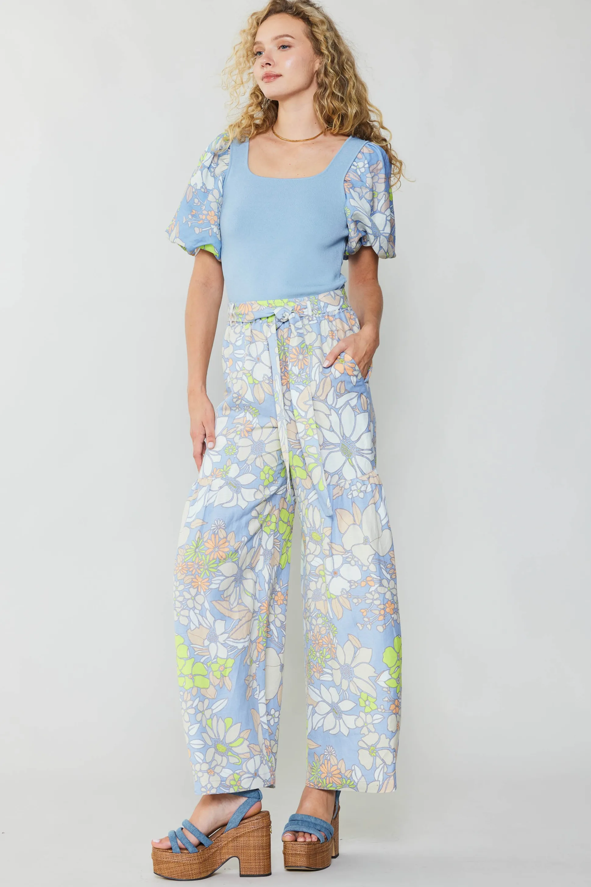 Linen Blend Floral Pants<Current Air Best