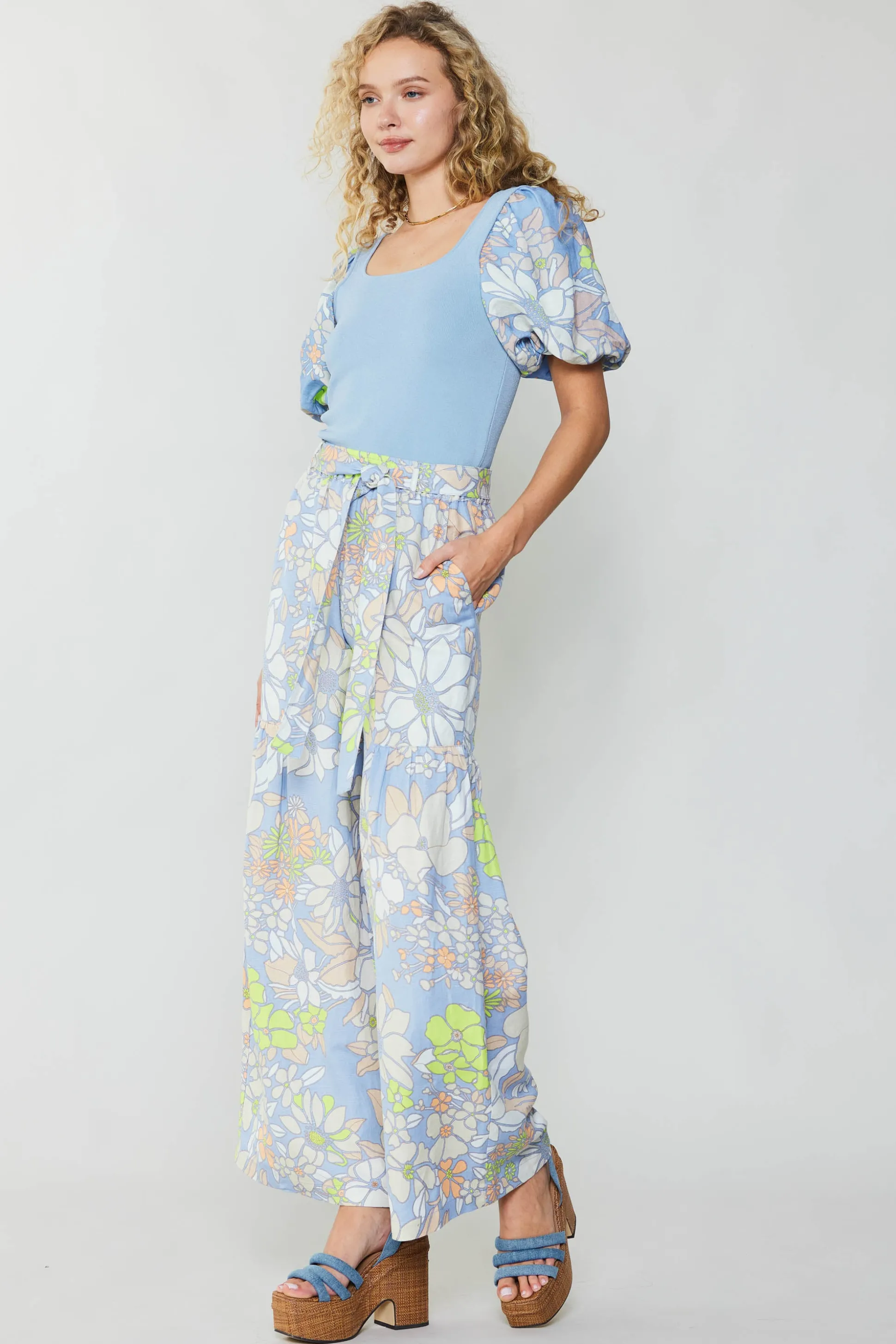 Linen Blend Floral Pants<Current Air Best