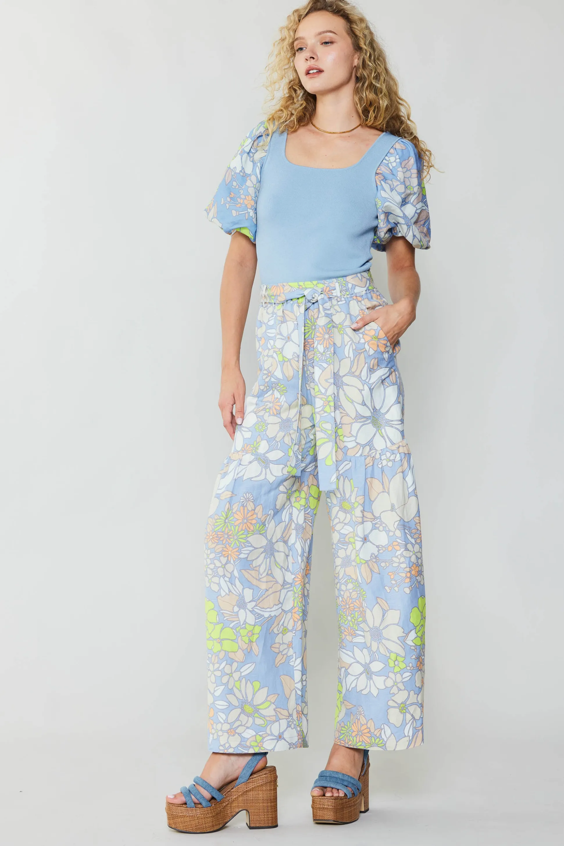 Linen Blend Floral Pants<Current Air Best