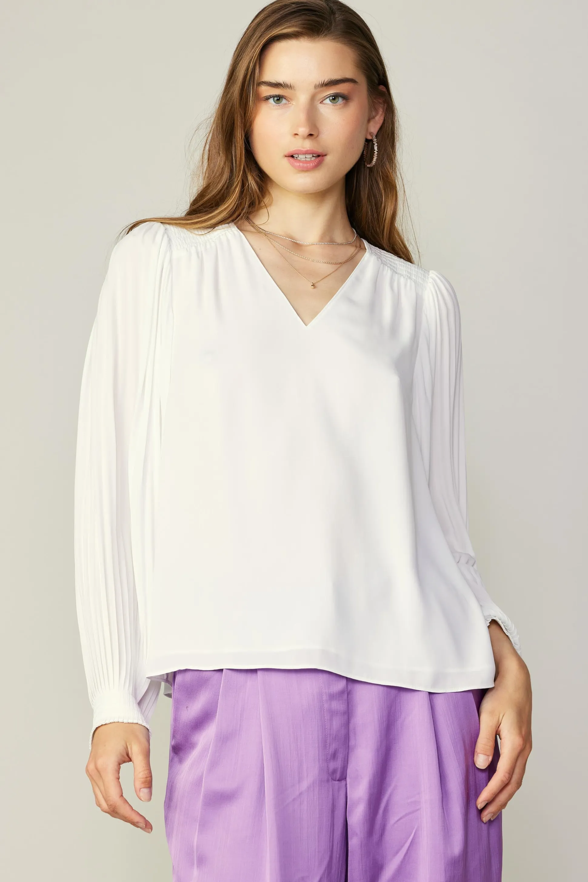 Long Pleated Sleeve Blouse<Current Air Discount