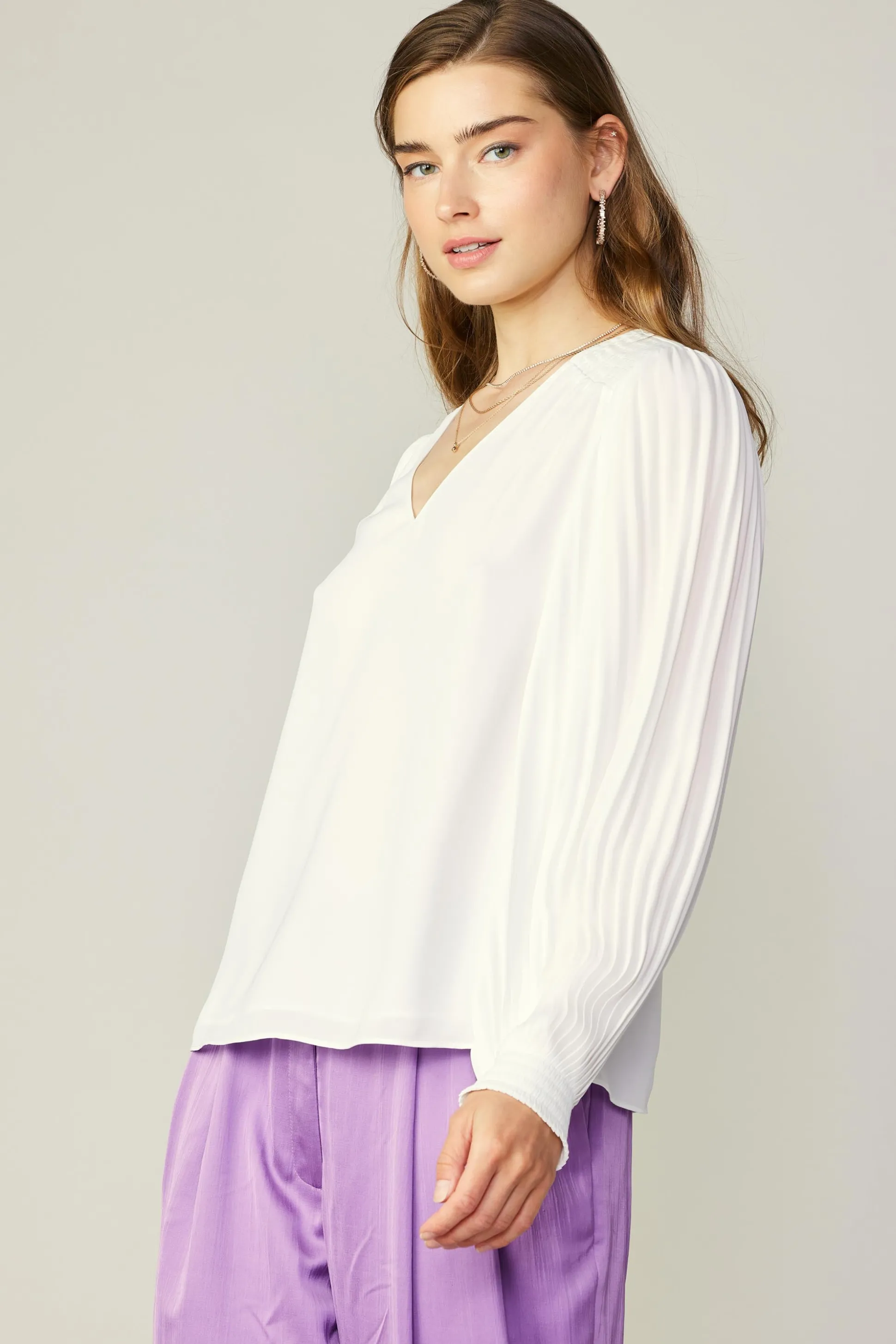 Long Pleated Sleeve Blouse<Current Air Discount
