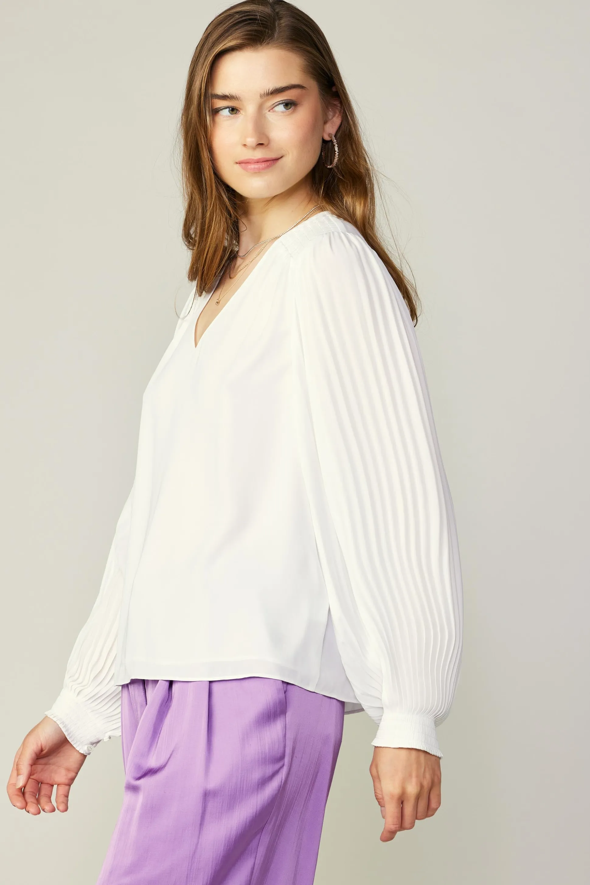 Long Pleated Sleeve Blouse<Current Air Discount
