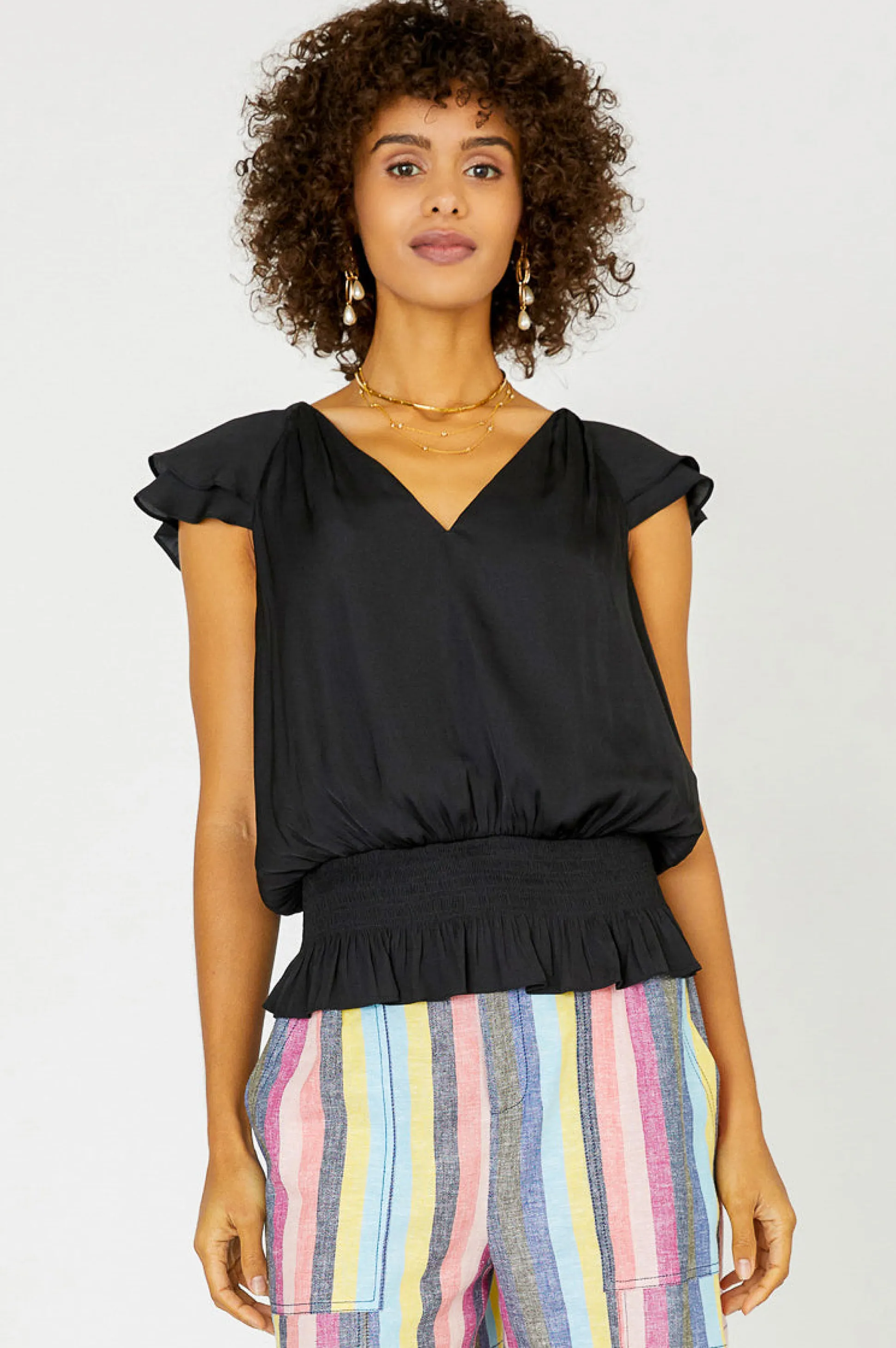 Smocked Waist Cap Sleeve Top<Current Air Best