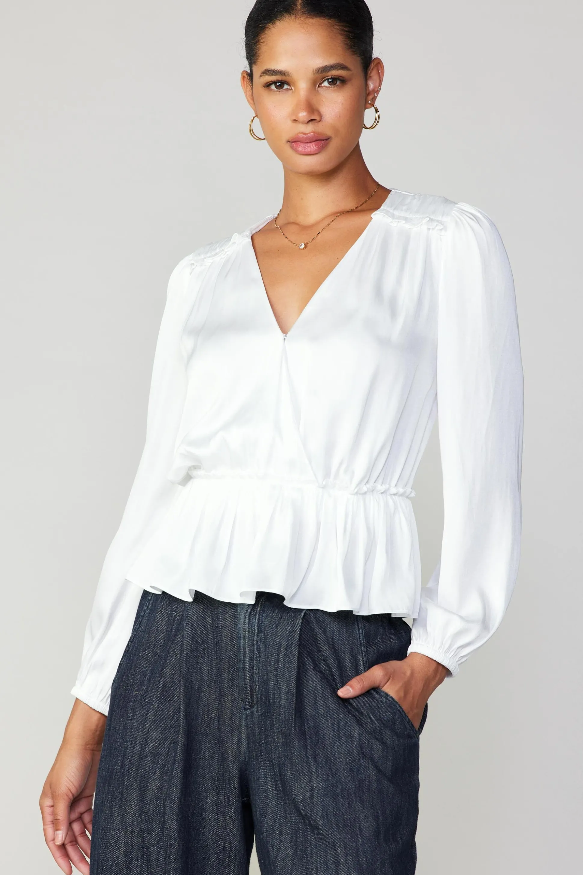 Surplice Peplum Blouse<Current Air Fashion