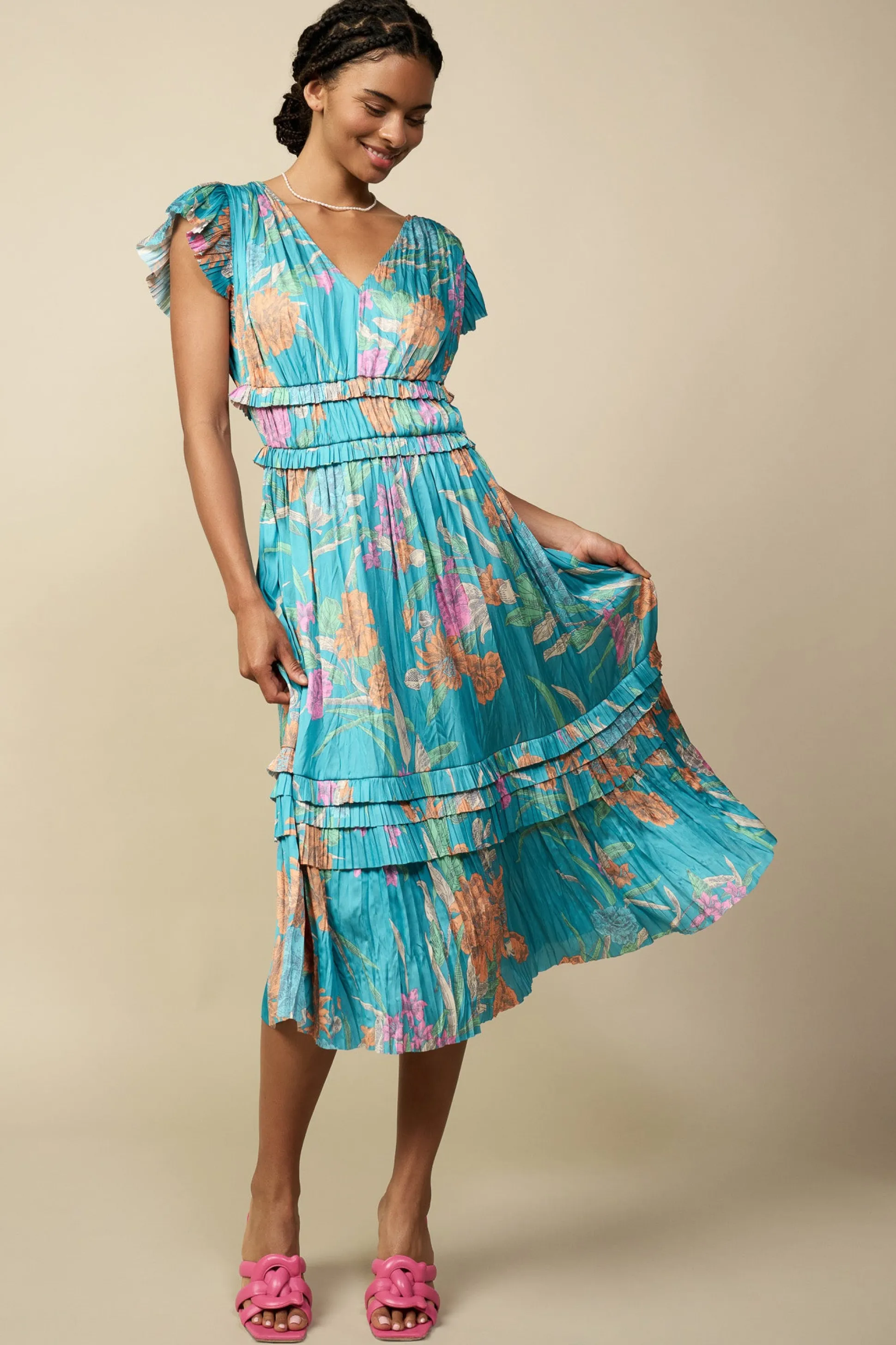 Sereia Botanical Motif Midi Dress<Current Air Best