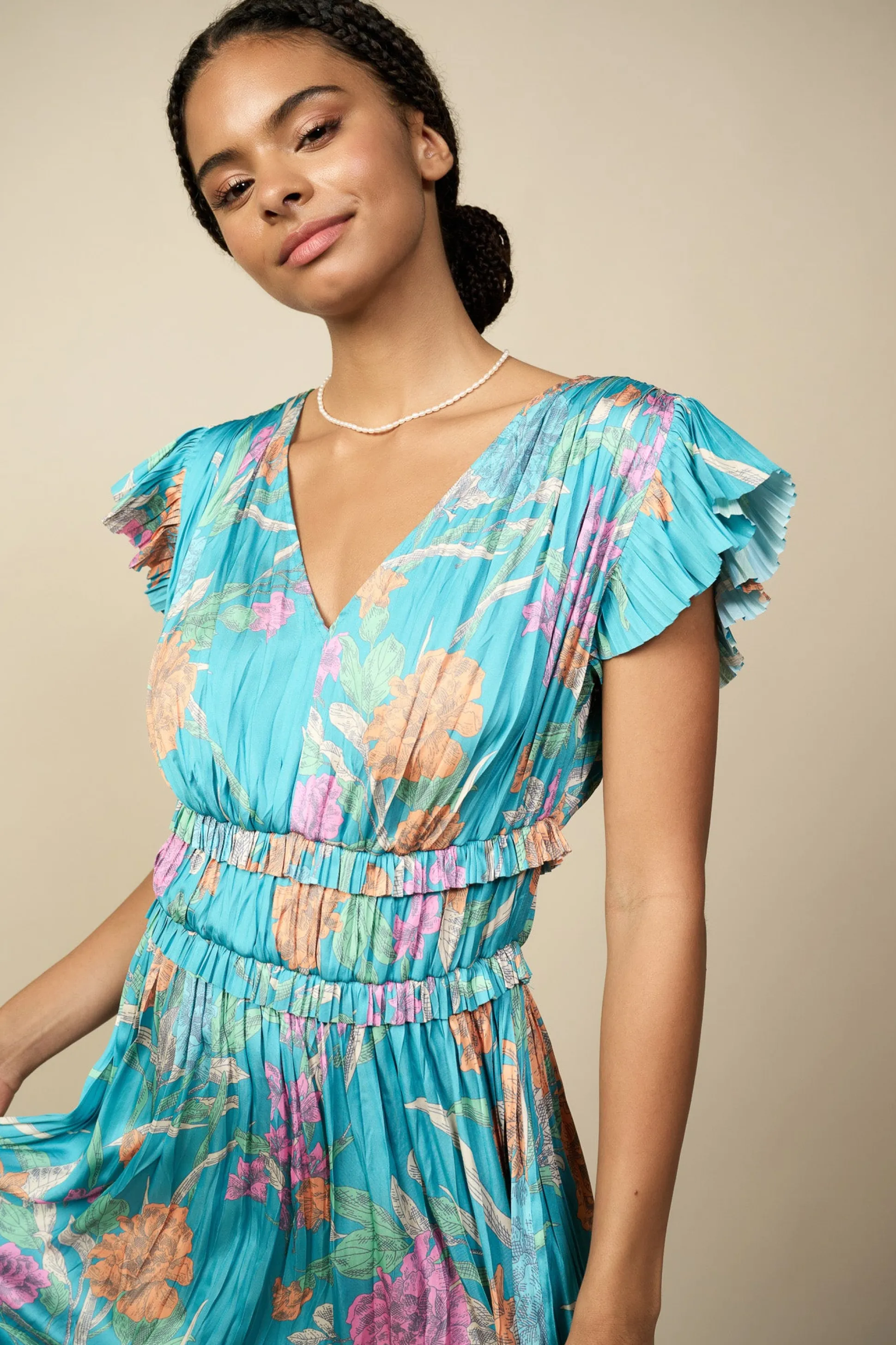 Sereia Botanical Motif Midi Dress<Current Air Best